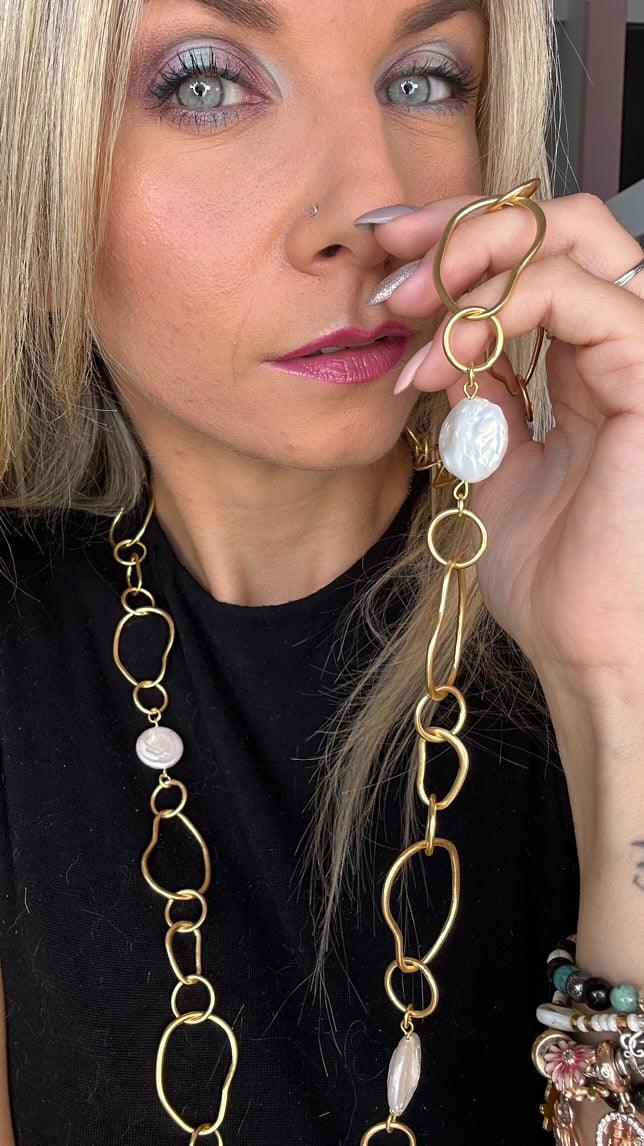 N72511 Collier station maillons et perles plates bio - Karine Sultan - Créations Uniques