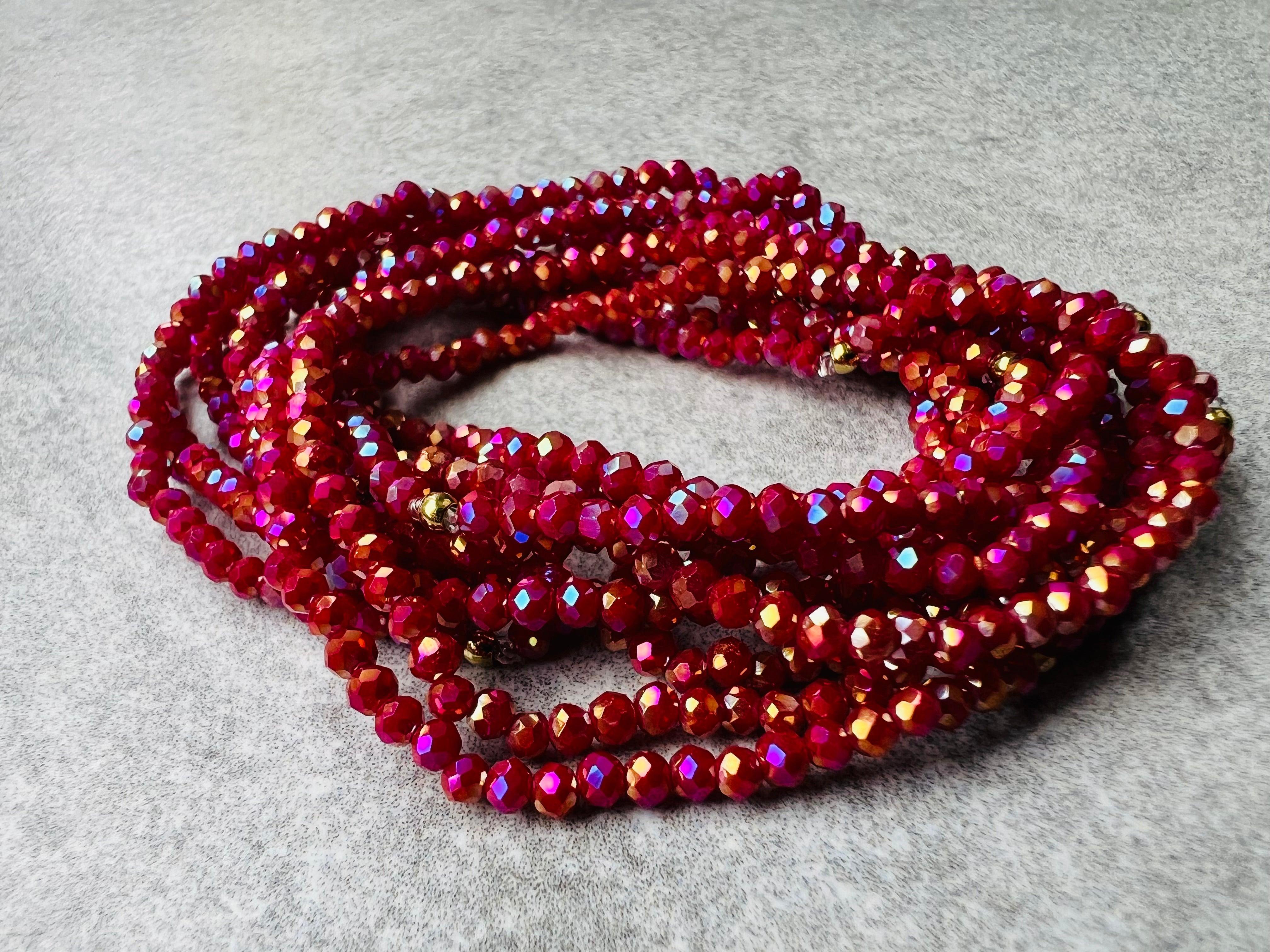 Bracelet GYSEL rose framboise brillant perles à facettes - Créations Uniques