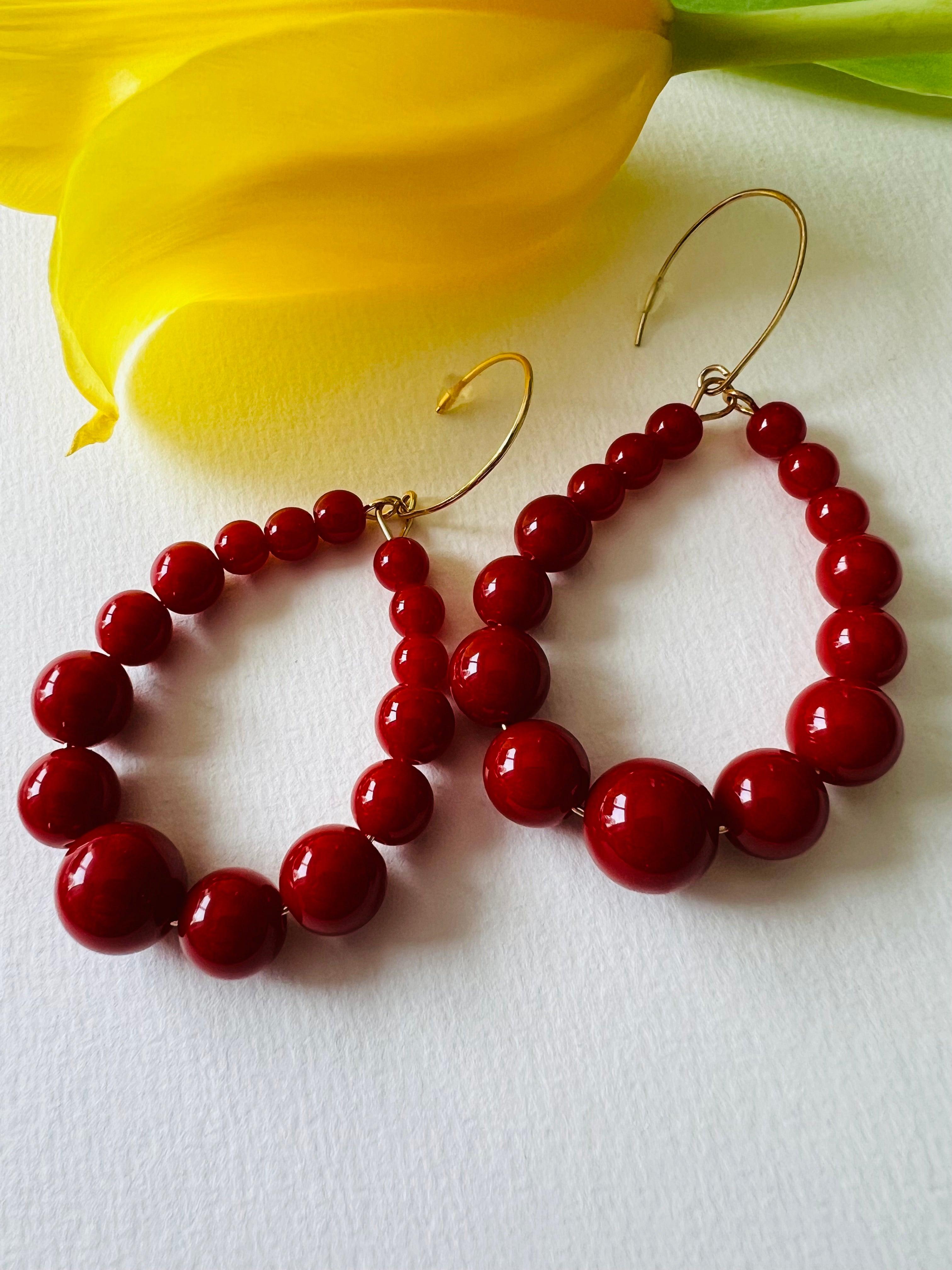 Boucles d’oreilles JANE perles bordeaux - Créations Uniques - Créations Uniques