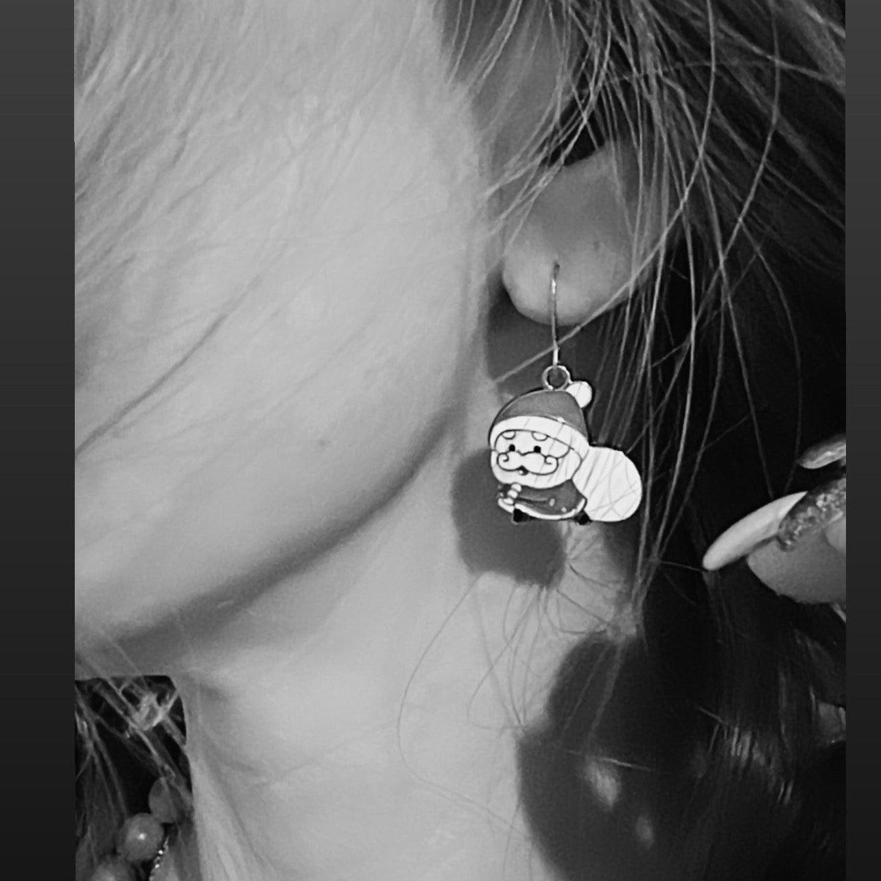 Boucles d’oreilles Père Noël rouge et blanc - Créations Uniques - Créations Uniques