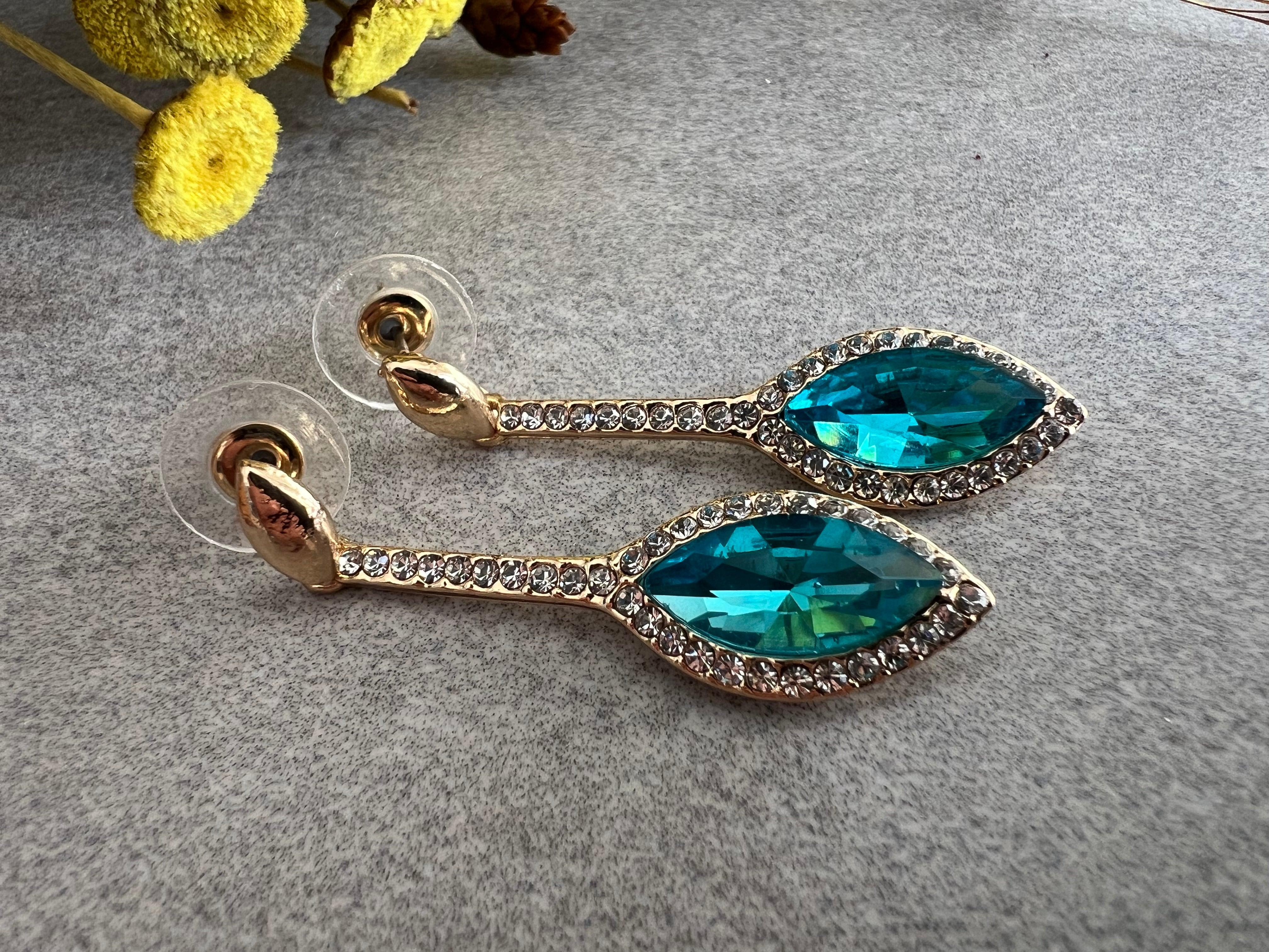 Boucles d’oreilles PERRINE bleue et strass - Créations Uniques