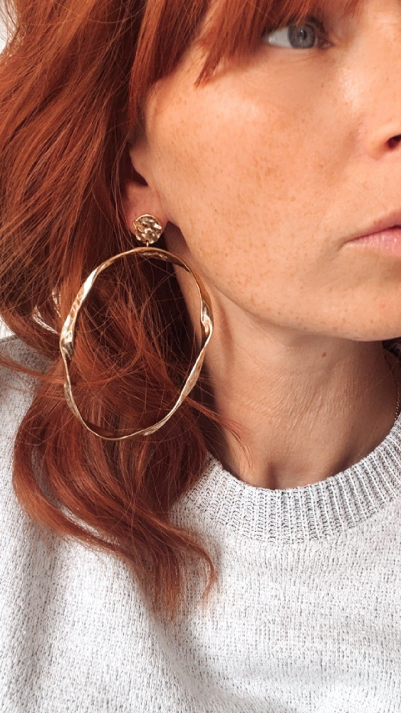 Boucles d’oreilles PASCALE grand modèle ovale doré - Créations Uniques