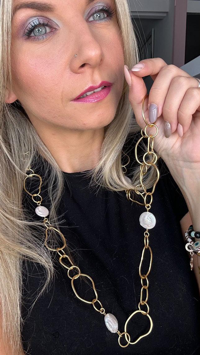 N72511 Collier station maillons et perles plates bio - Karine Sultan - Créations Uniques