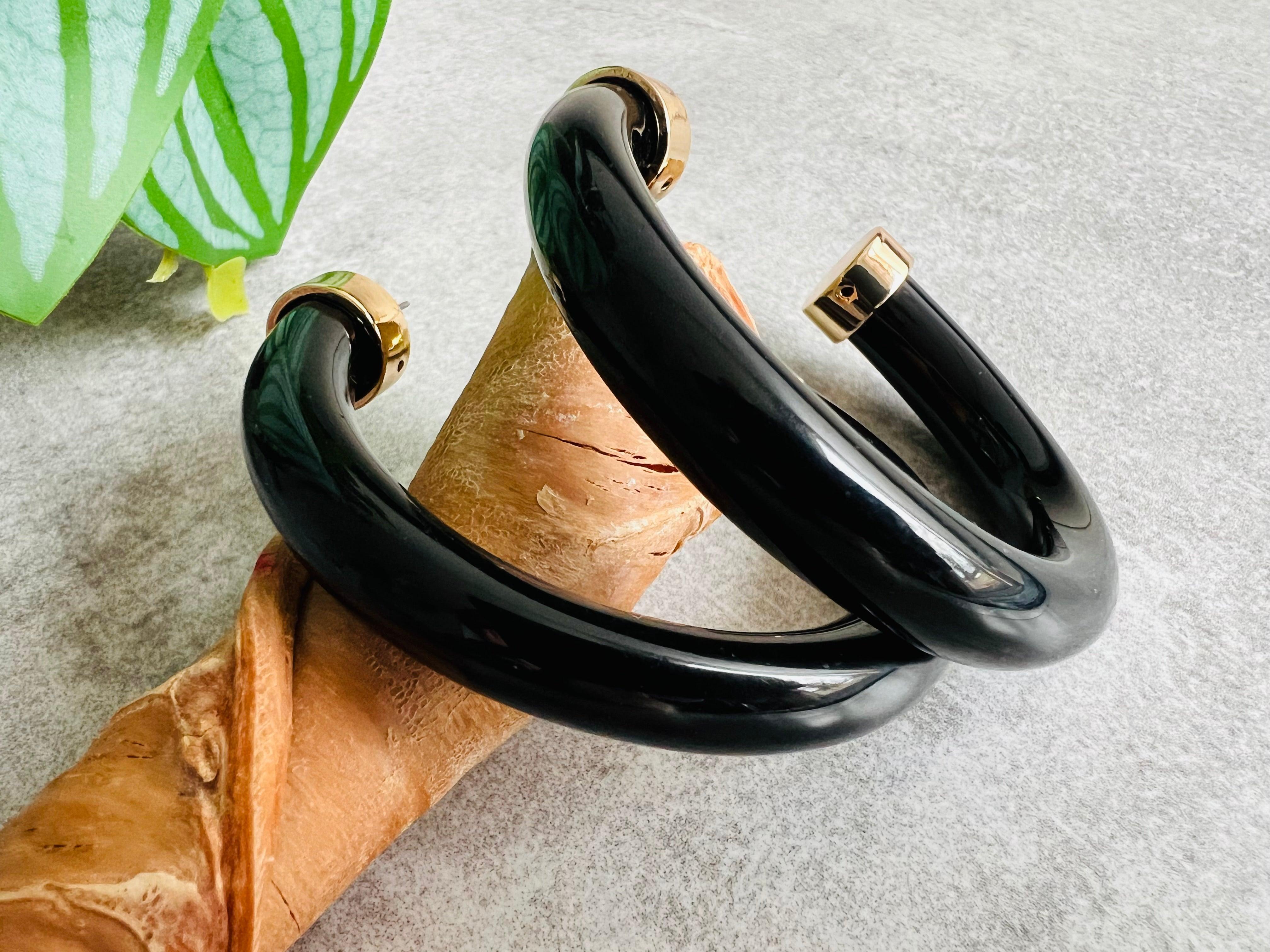 Boucles d’oreilles VIVIA grandes créoles noires - Créations Uniques