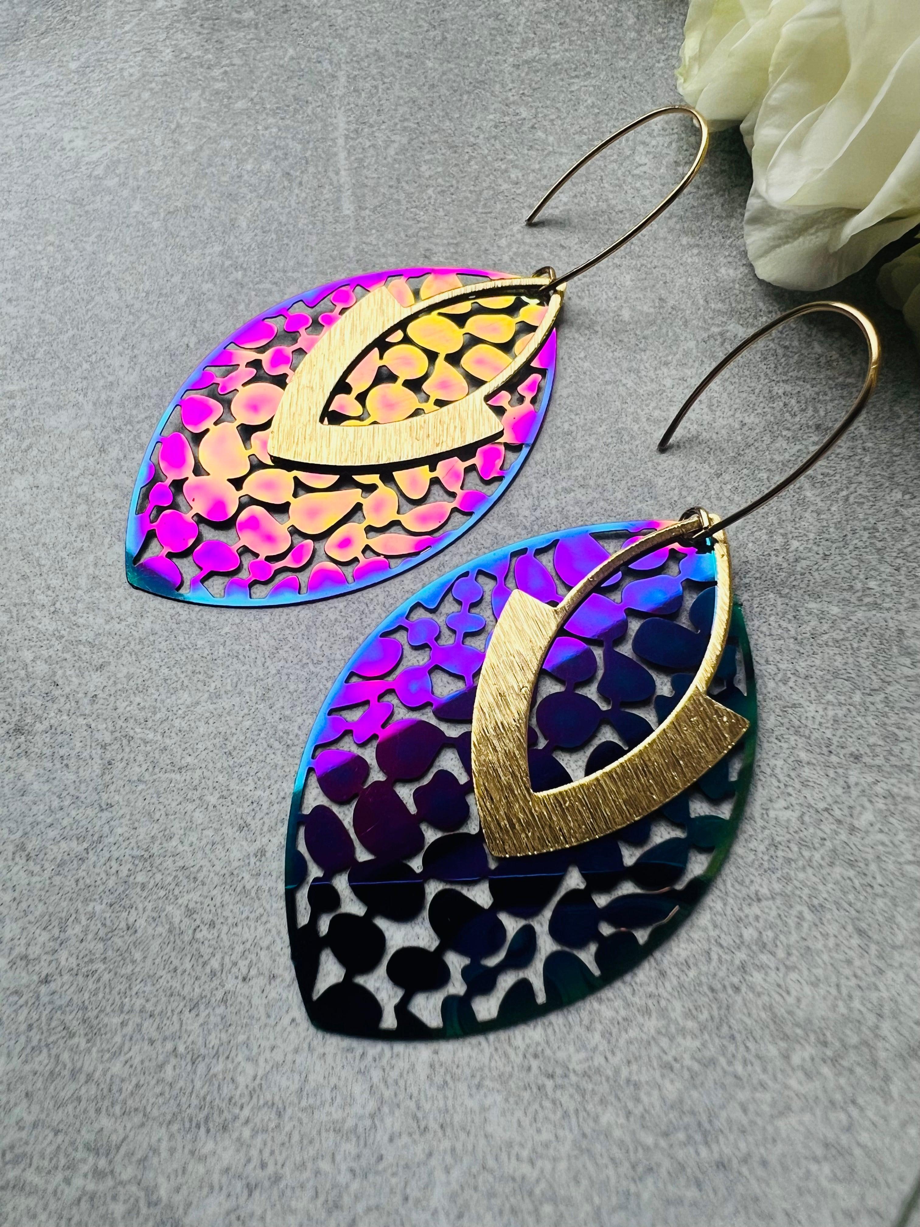 Boucles d’oreilles LUCILLE violettes et dorées - Créations Uniques