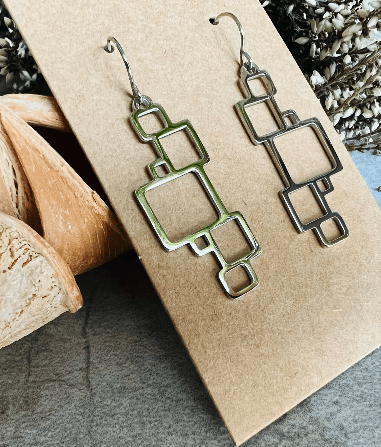 Boucles d’oreilles ALEX multicarrés argentés - Créations Uniques