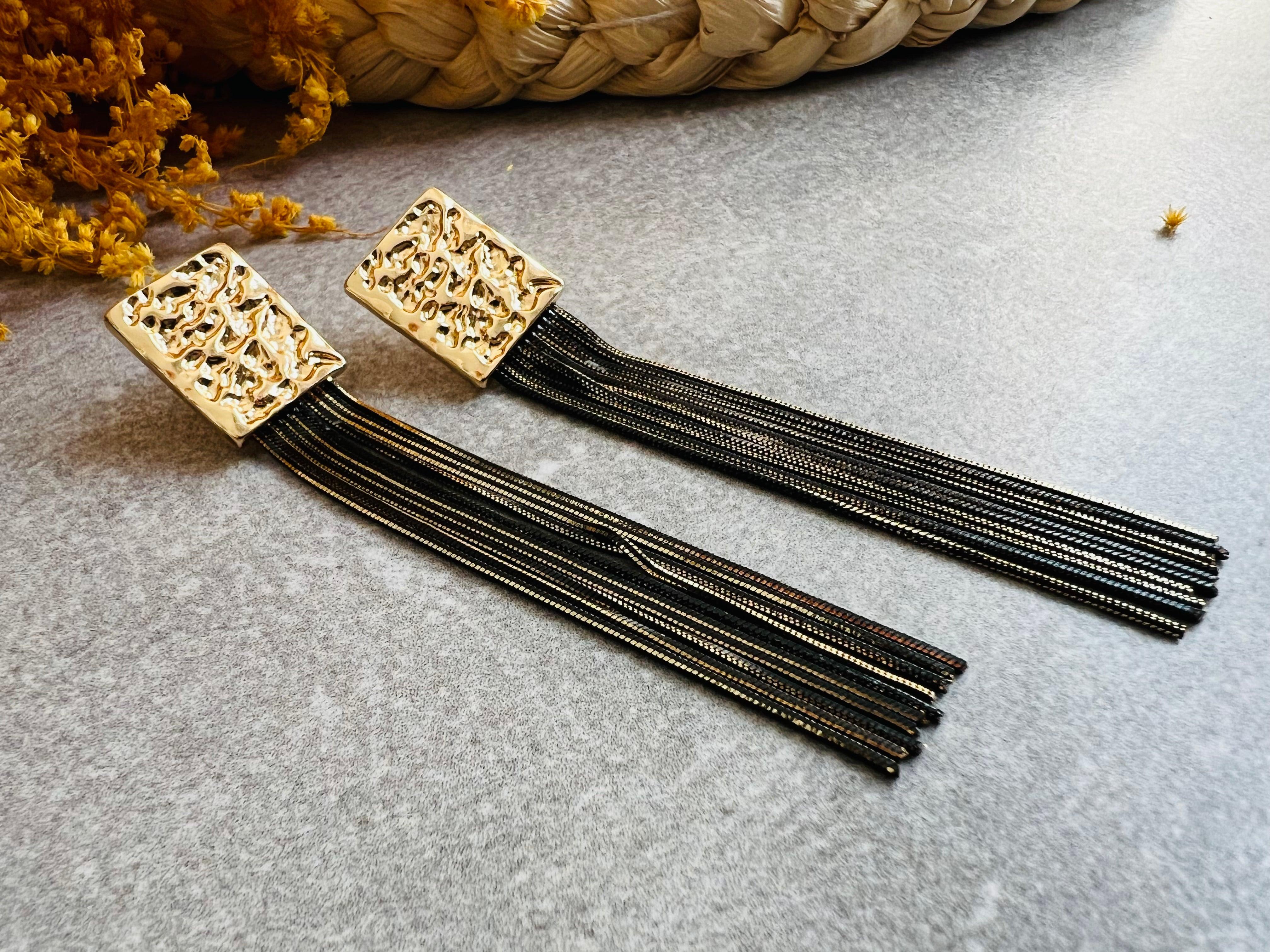 Boucles d’oreilles YVETT noires dorées - Créations Uniques