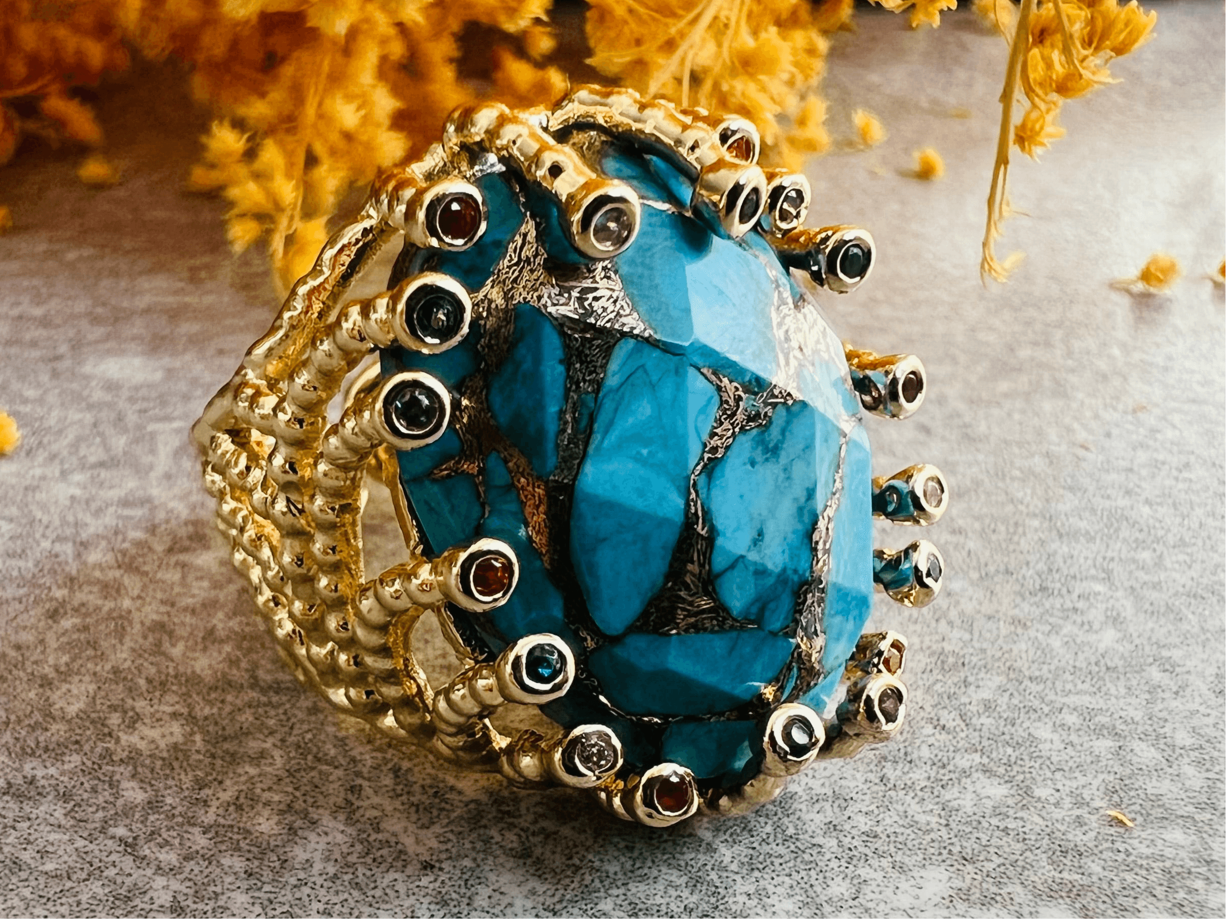 Bague BEATRICE bleu océan - Créations Uniques