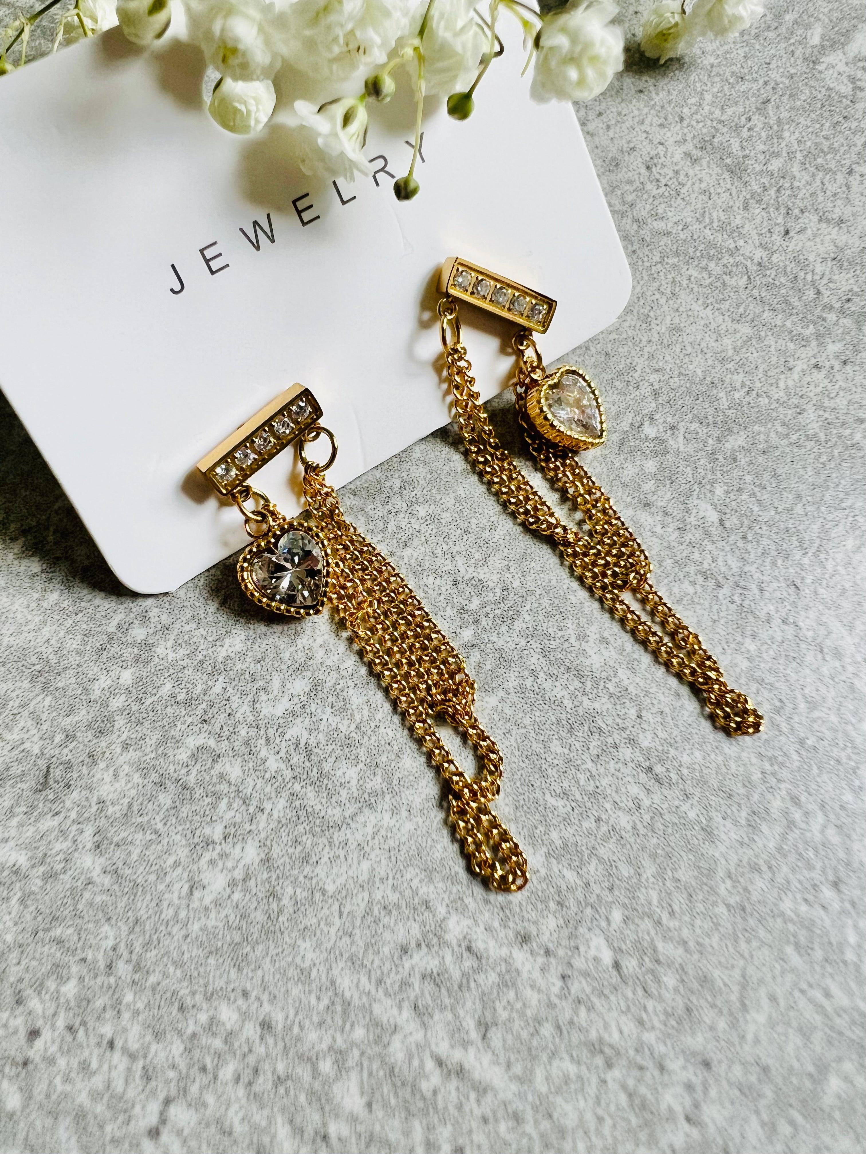 Boucles d’oreilles STACY strass et mini cœurs brillants - Créations Uniques