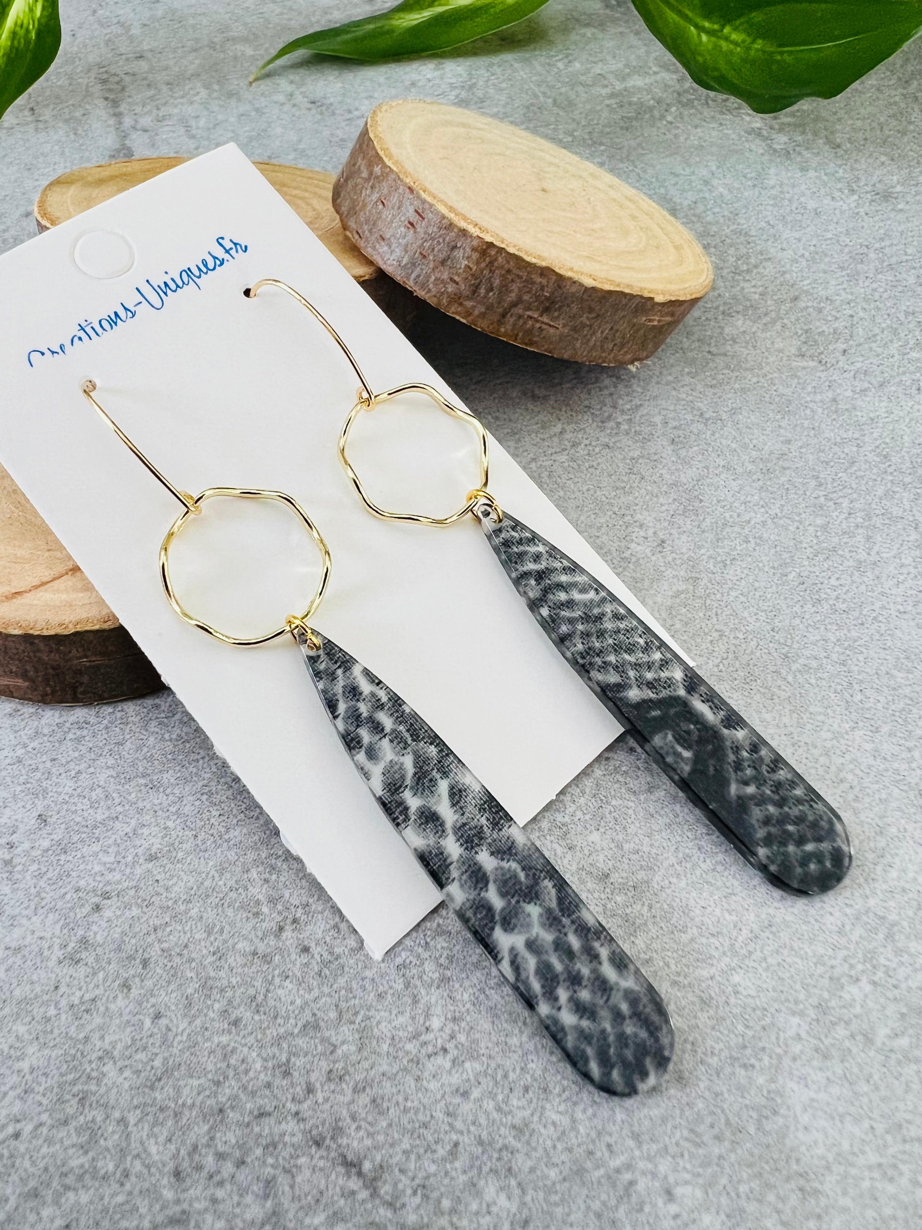 Boucles d’oreilles NATALEE longues gouttes résine - Créations Uniques - Créations Uniques