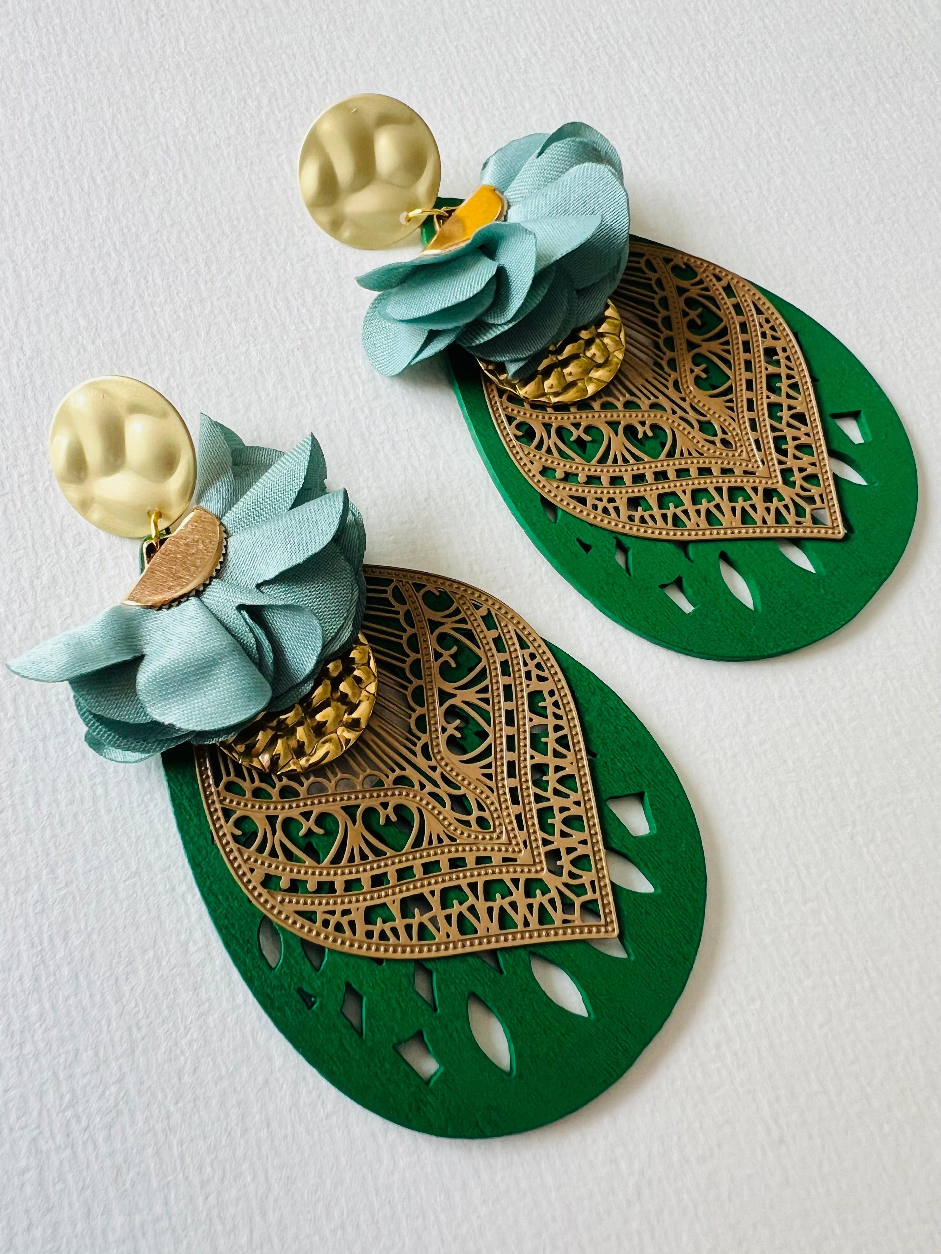 Boucles d’oreilles TELMA gouttes bois vert - Créations Uniques - Créations Uniques