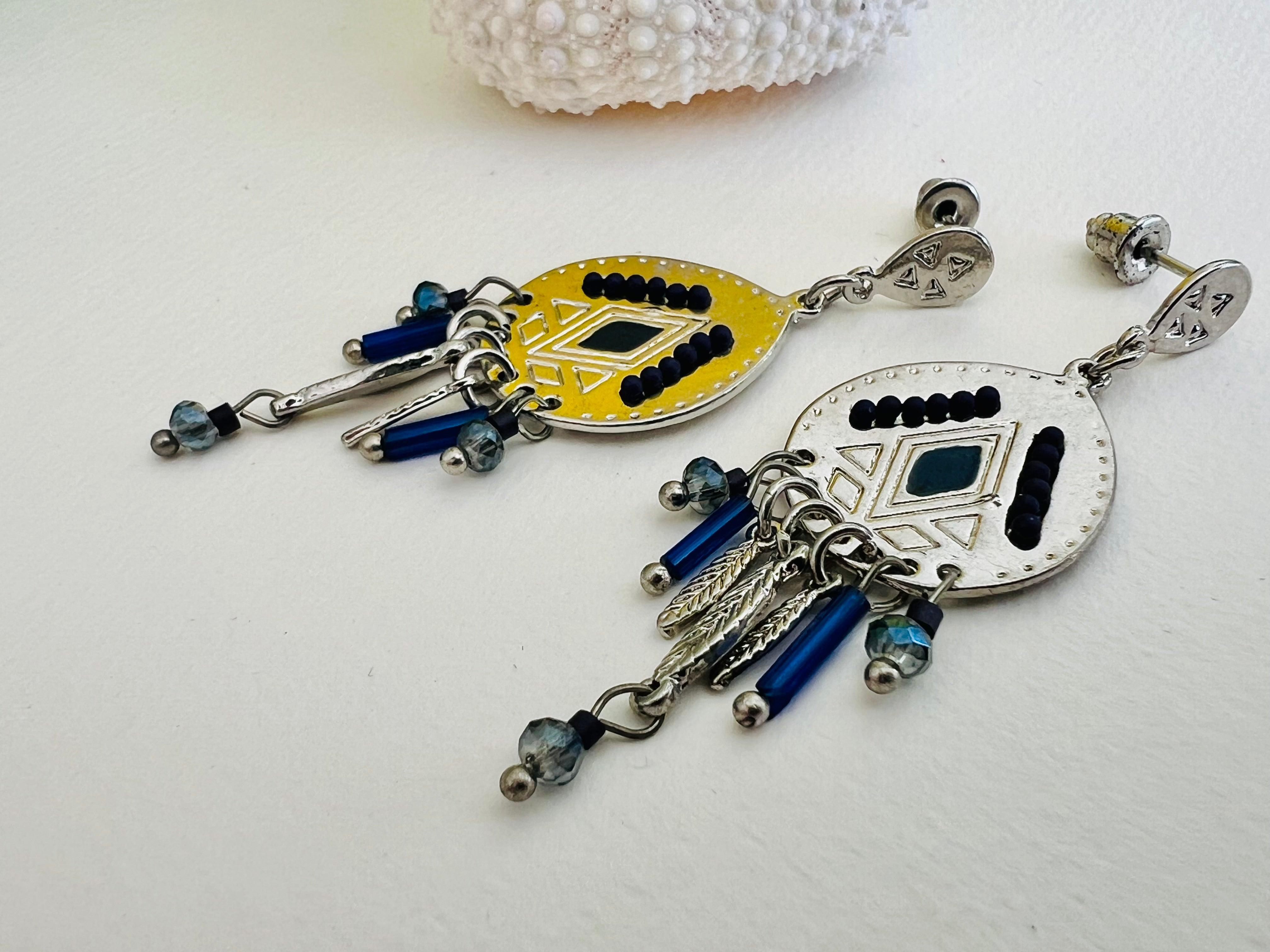 Boucles d’oreilles GIGI argentées et bleu marine - Créations Uniques