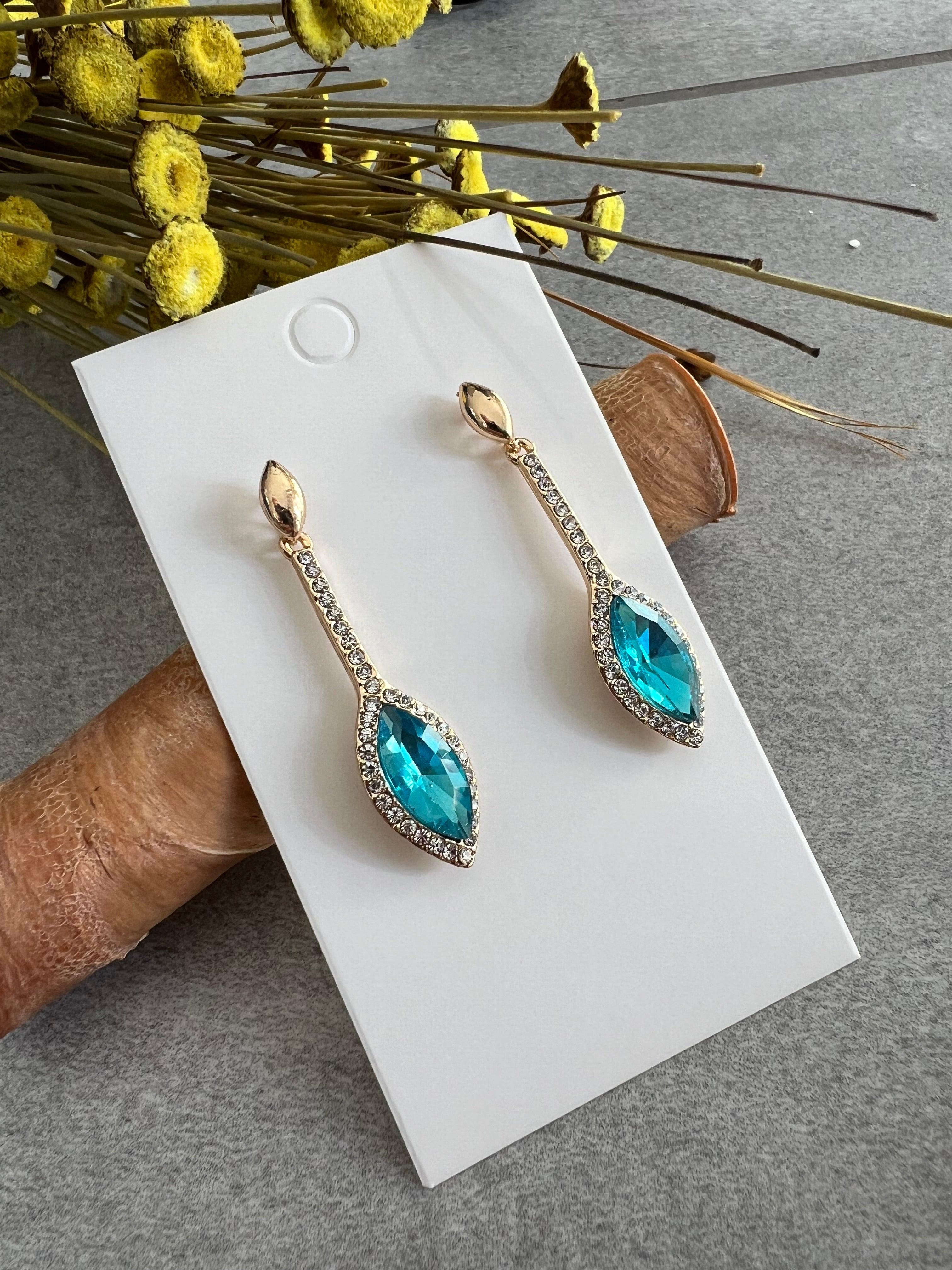 Boucles d’oreilles PERRINE bleue et strass - Créations Uniques