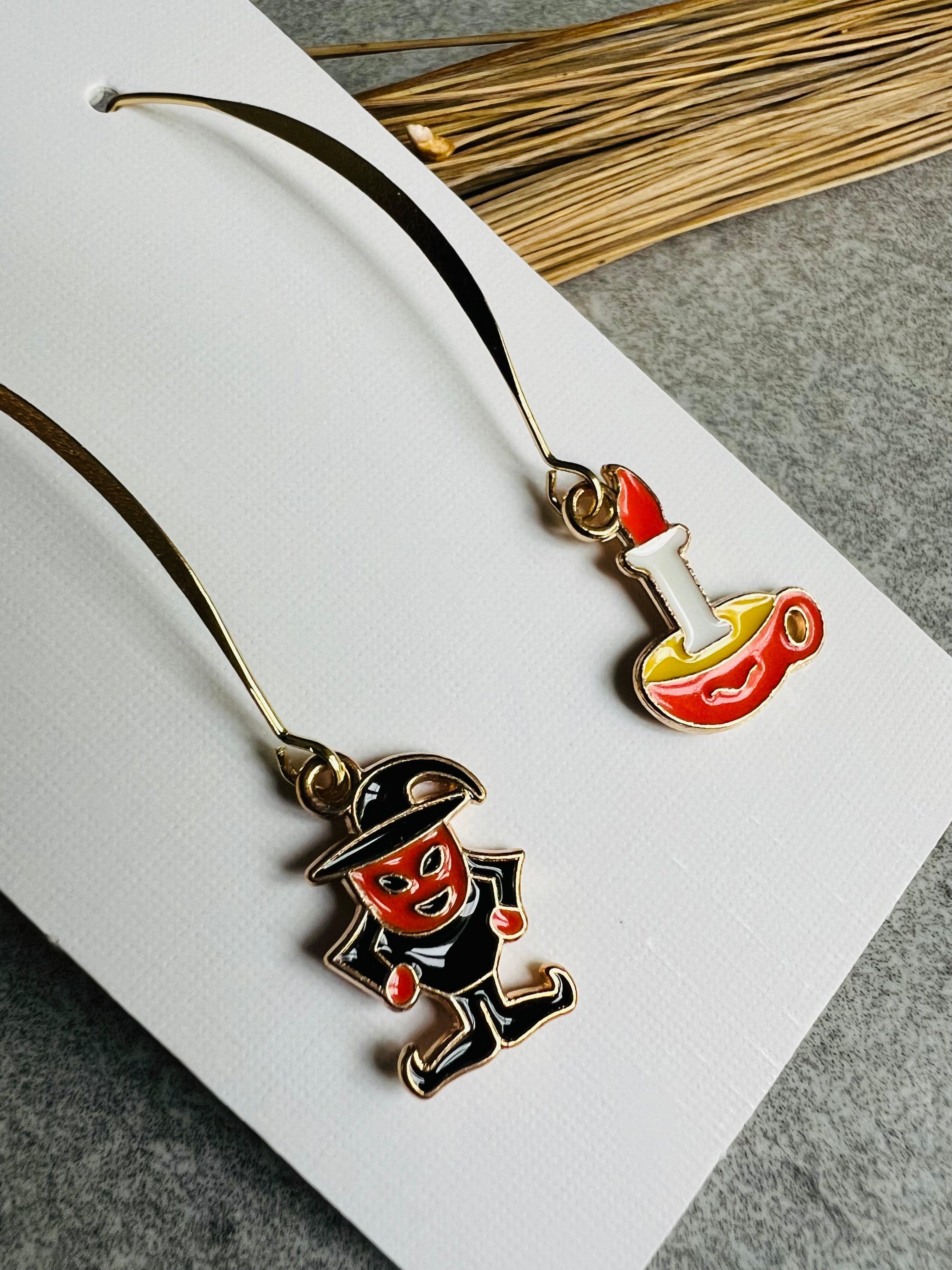 Boucles d’oreilles HALLOWEEN asymétriques oranges et rouges - Créations Uniques - Créations Uniques