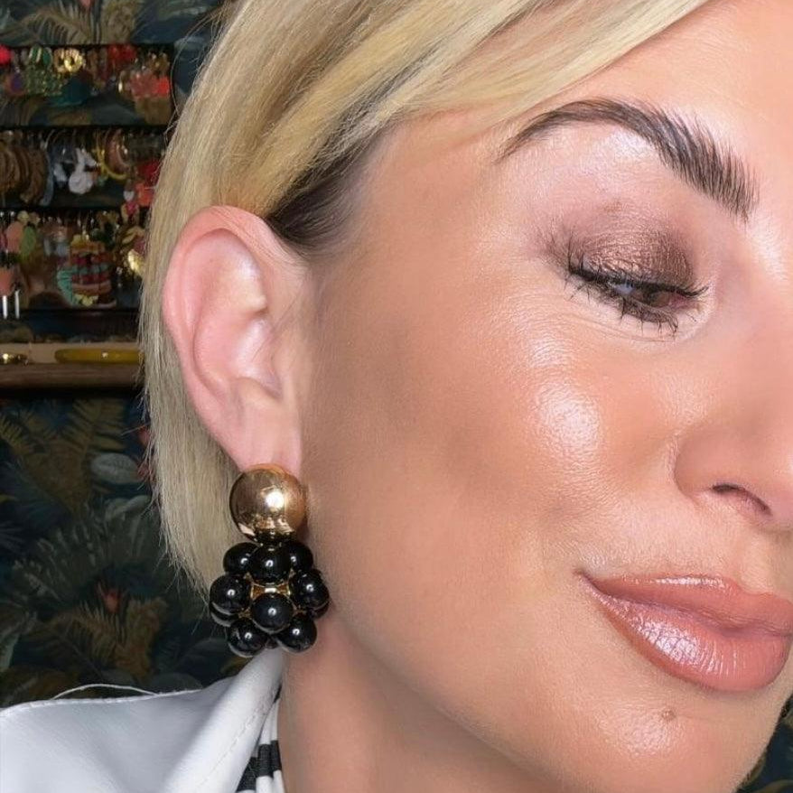 Boucles d’oreilles ALISON boules de perles noires - Créations Uniques - Créations Uniques