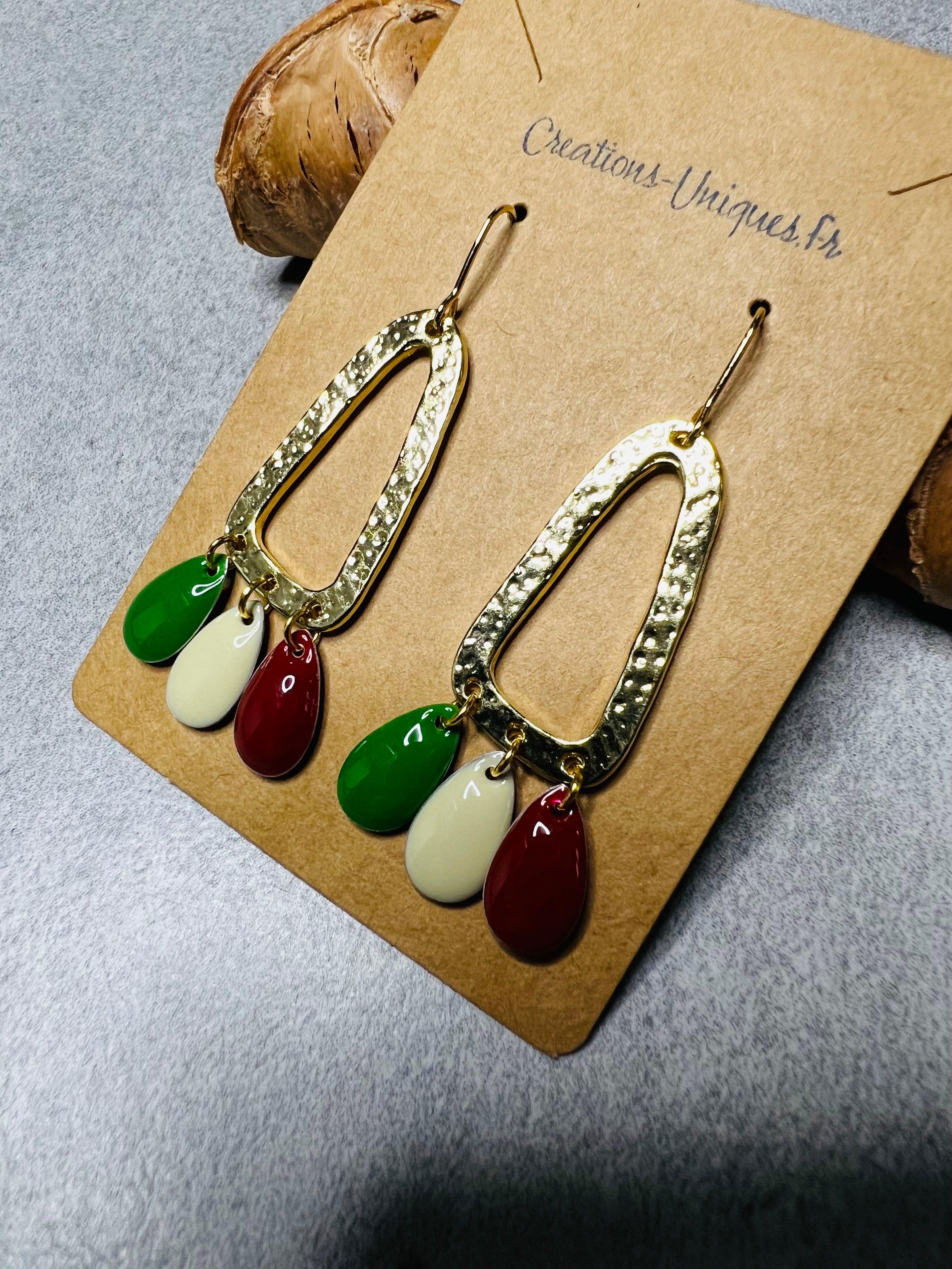 Boucles d’oreilles DIANE gouttes tricolores - Créations Uniques - Créations Uniques