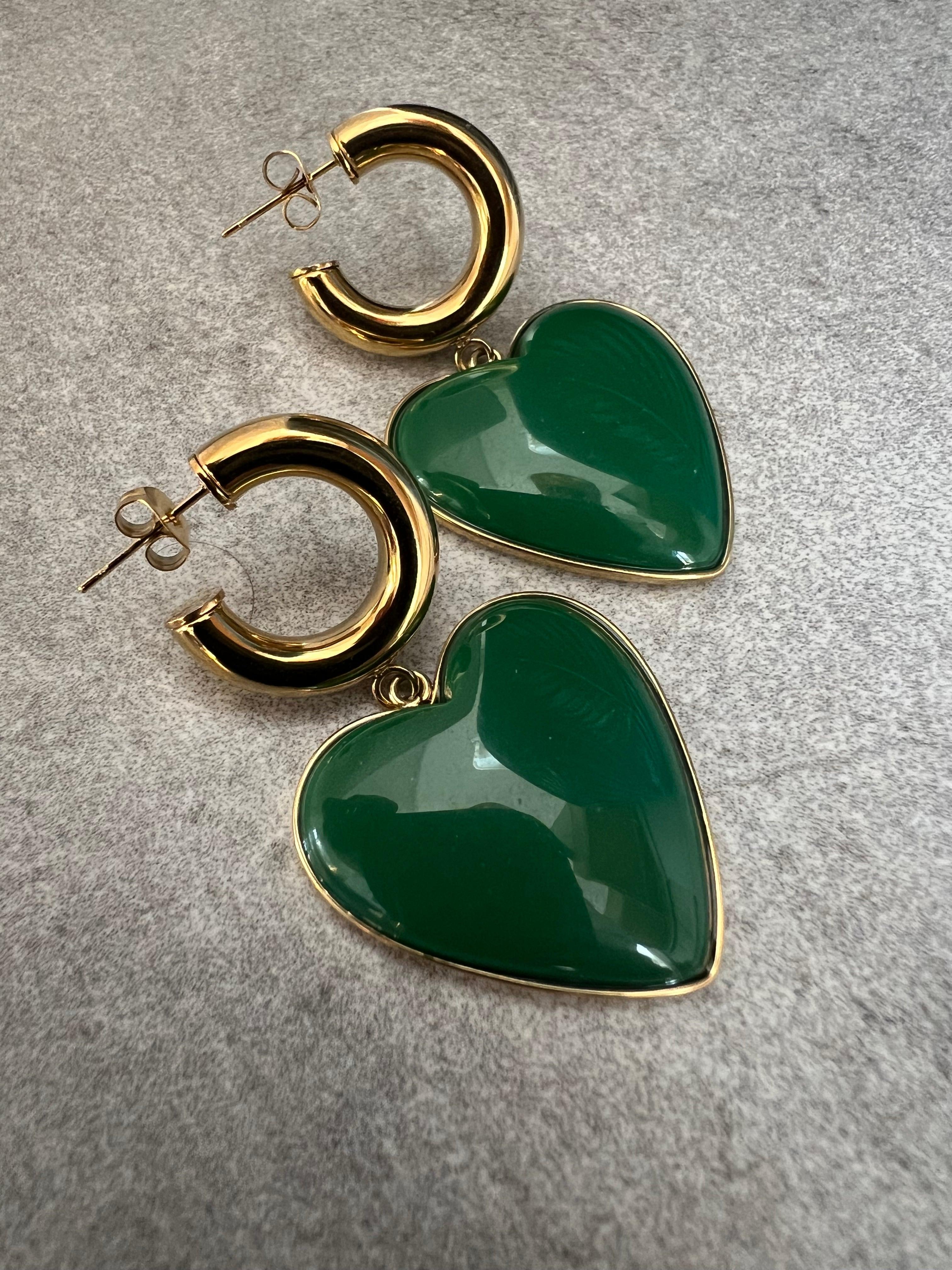 Boucles d’oreilles ADDISON Cœurs vert sapin - Créations Uniques