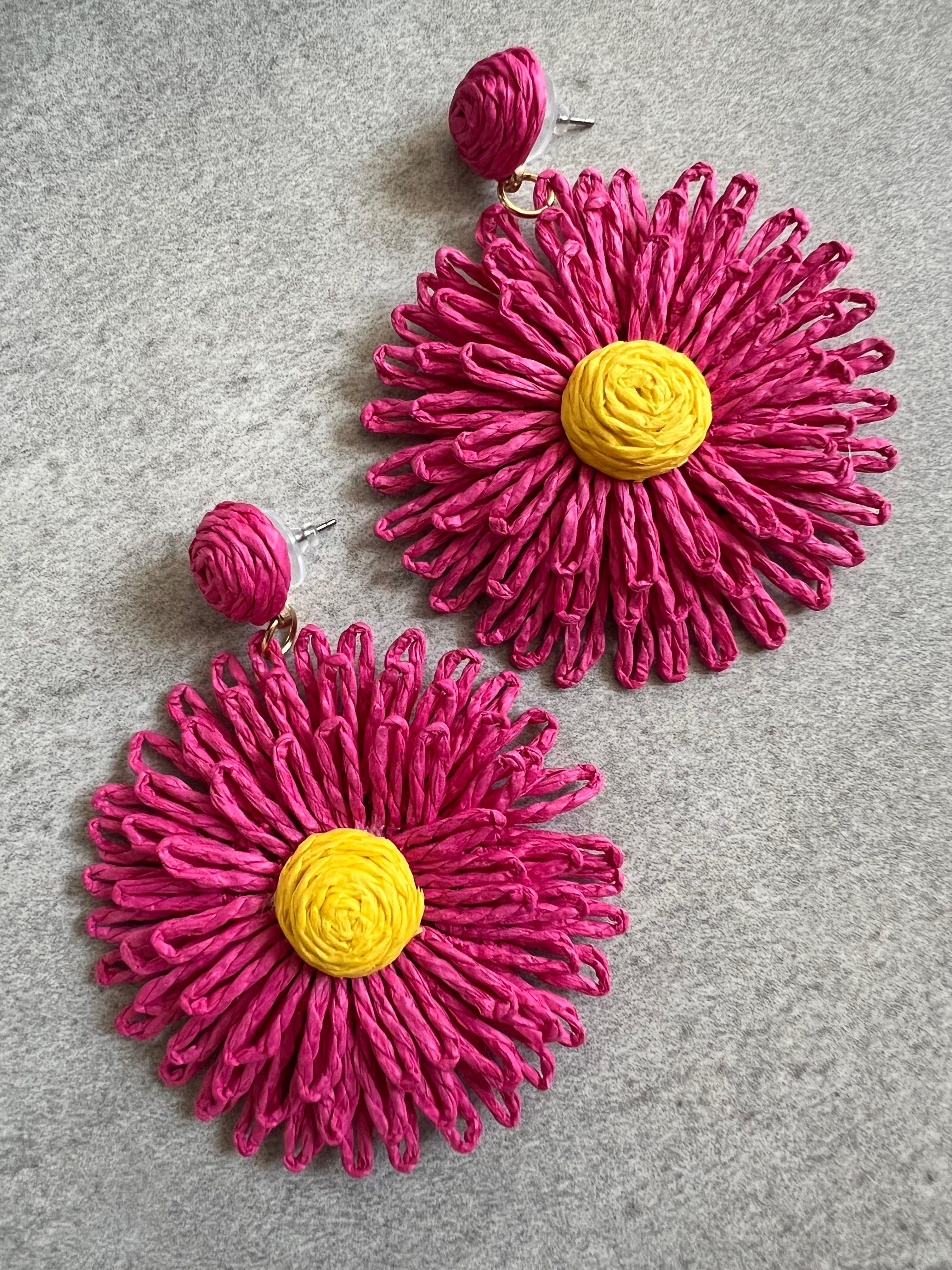 Boucles d’oreilles CARLY fleurs printemps été roses style campagne - Créations Uniques