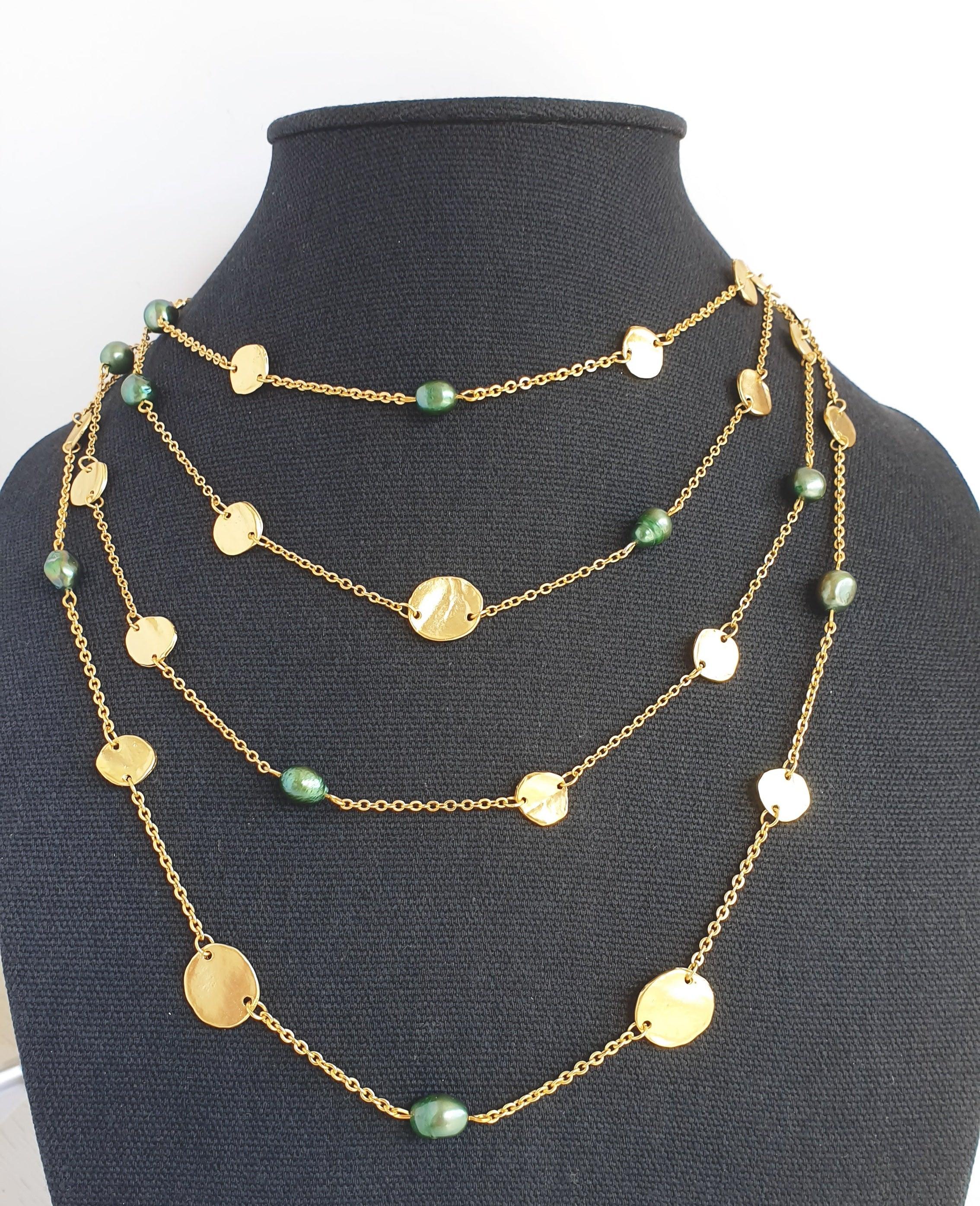 N72508 Collier multi rangs pièces et perles plates - Karine Sultan - Créations Uniques