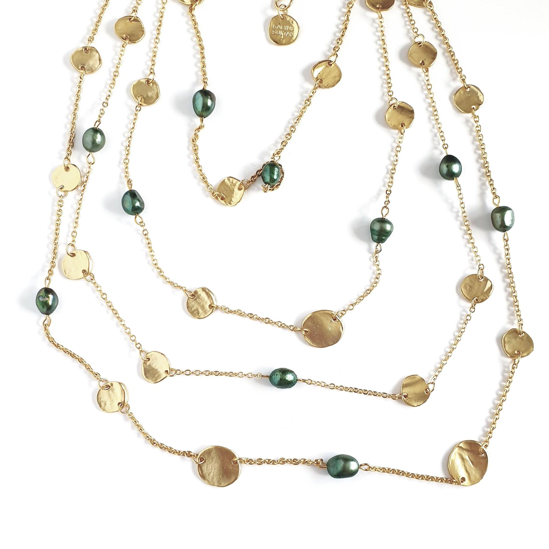 N72508 Collier multi rangs pièces et perles plates - Karine Sultan - Créations Uniques