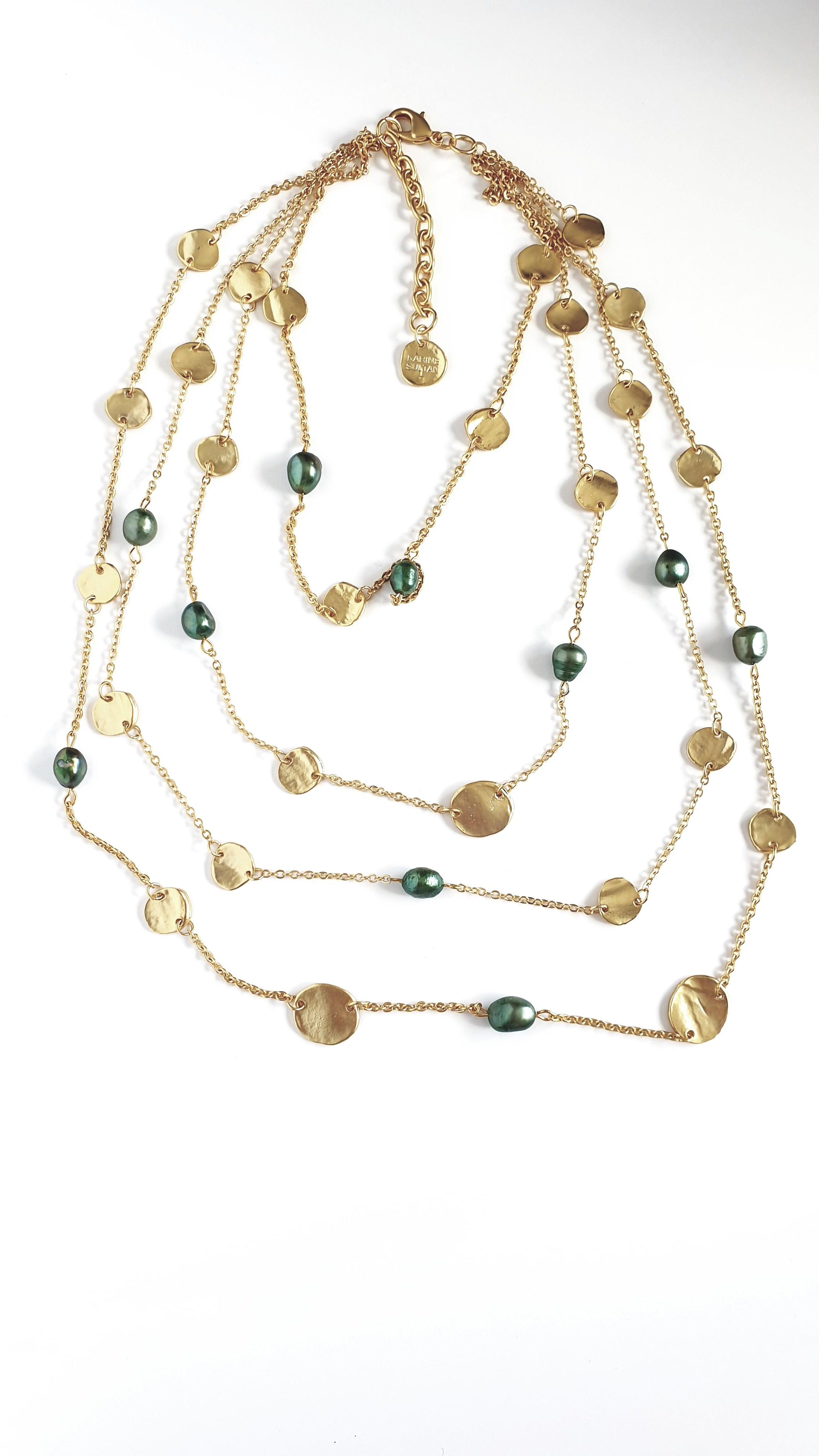 N72508 Collier multi rangs pièces et perles plates - Karine Sultan - Créations Uniques