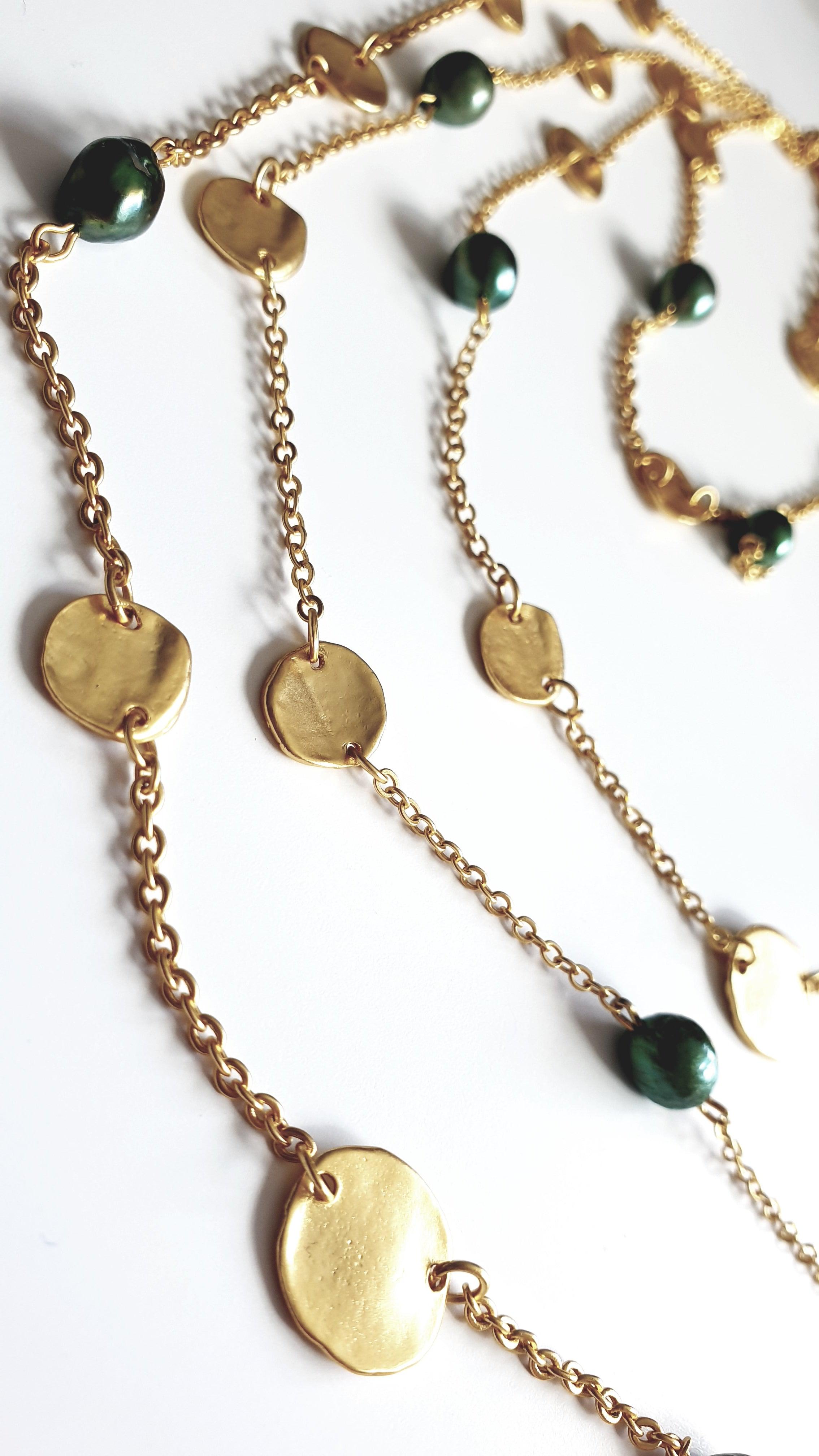 N72508 Collier multi rangs pièces et perles plates - Karine Sultan - Créations Uniques