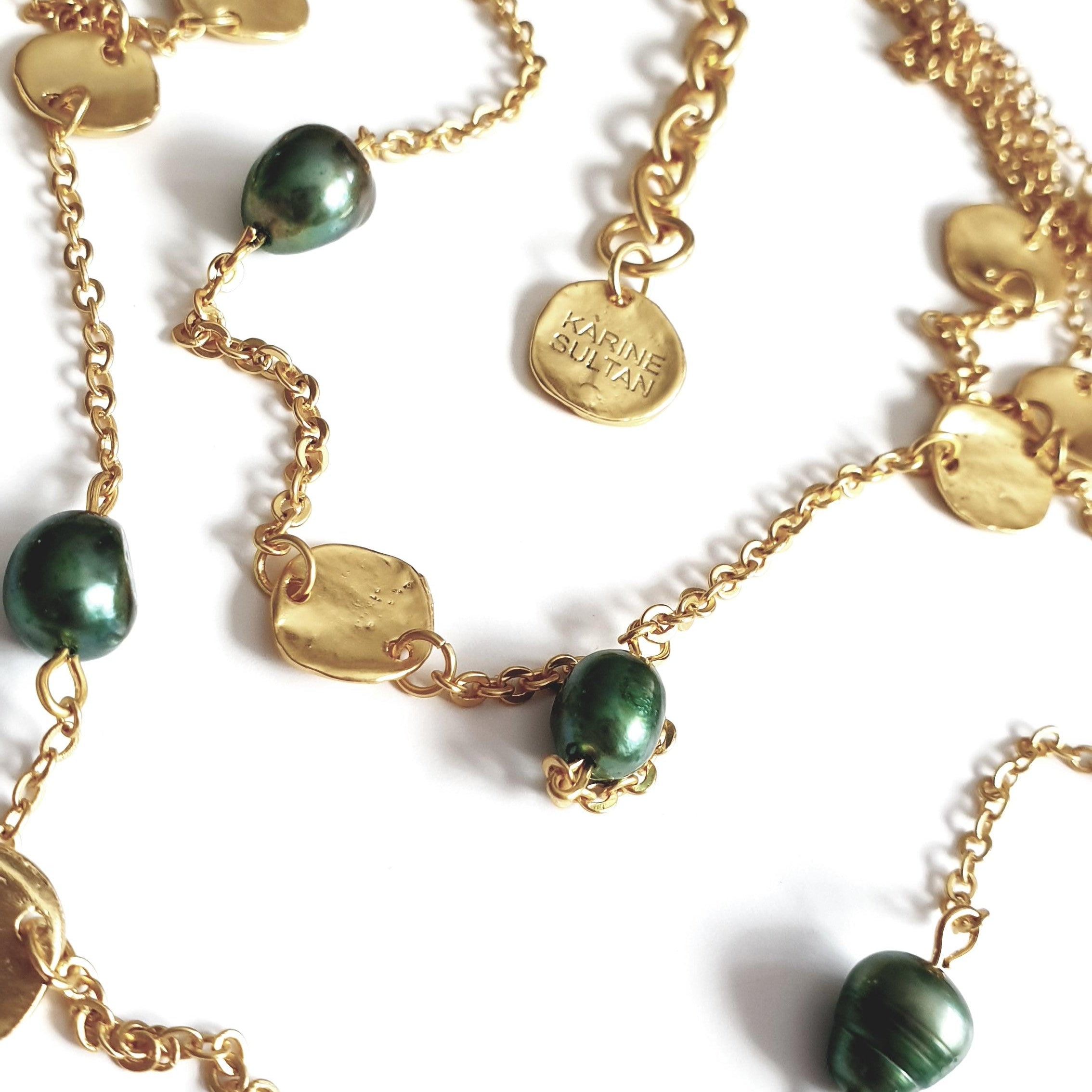 N72508 Collier multi rangs pièces et perles plates - Karine Sultan - Créations Uniques
