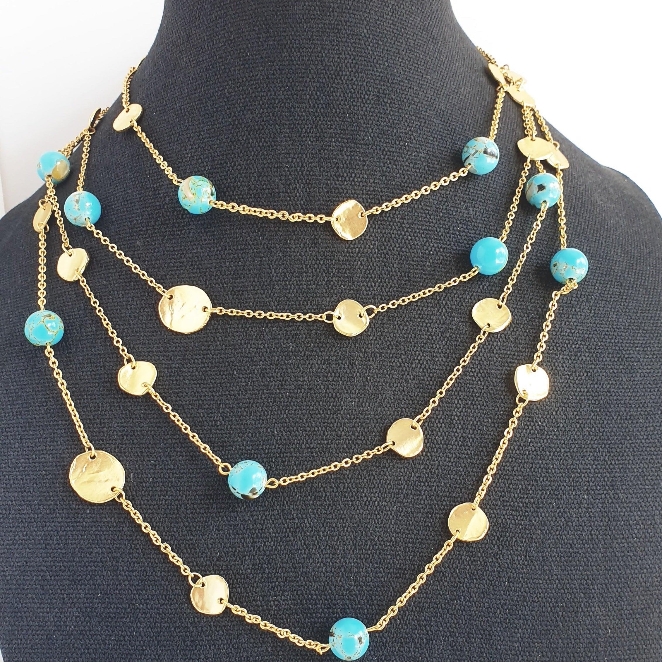 N72508 Collier multi rangs pièces et perles plates - Karine Sultan - Créations Uniques