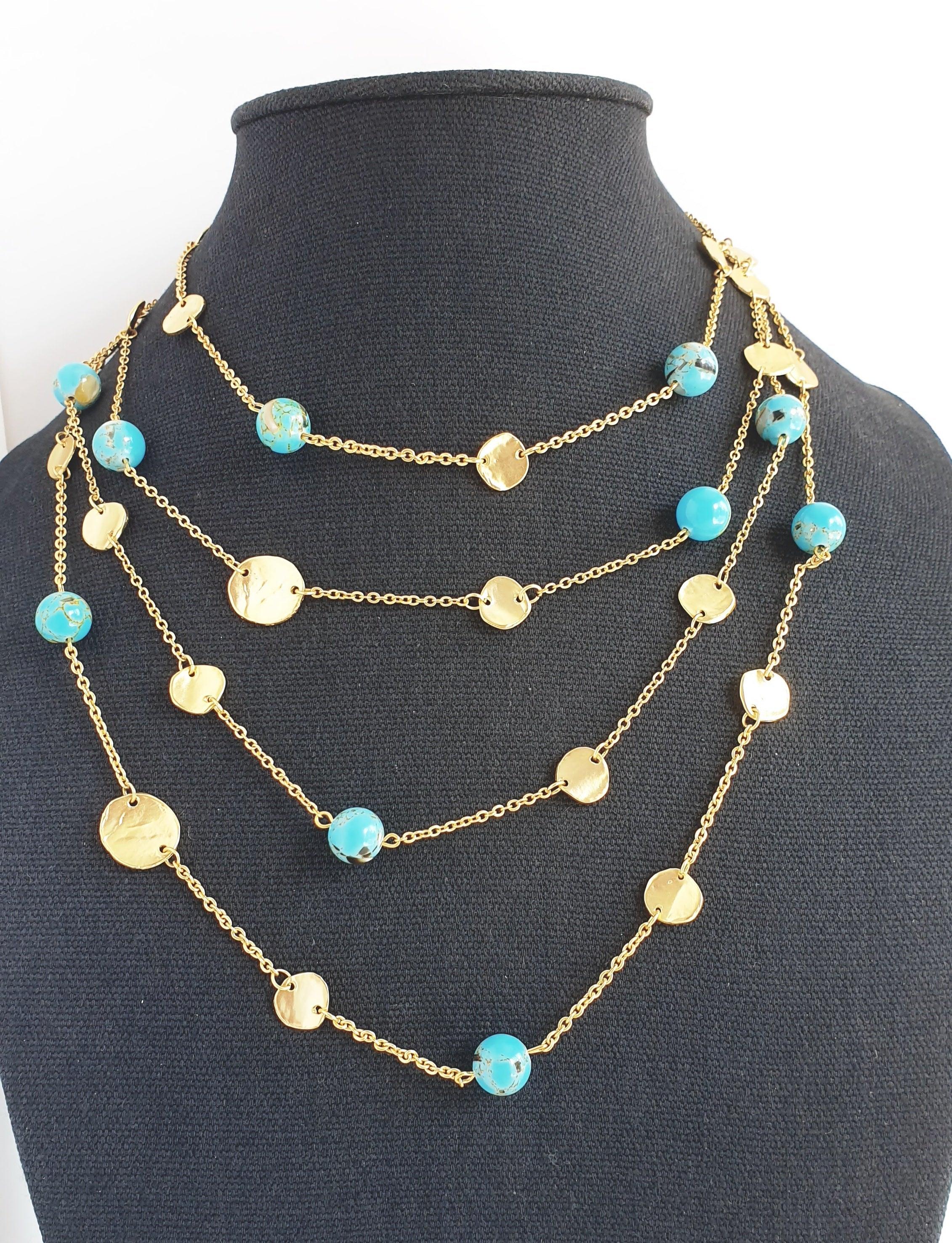 N72508 Collier multi rangs pièces et perles plates - Karine Sultan - Créations Uniques