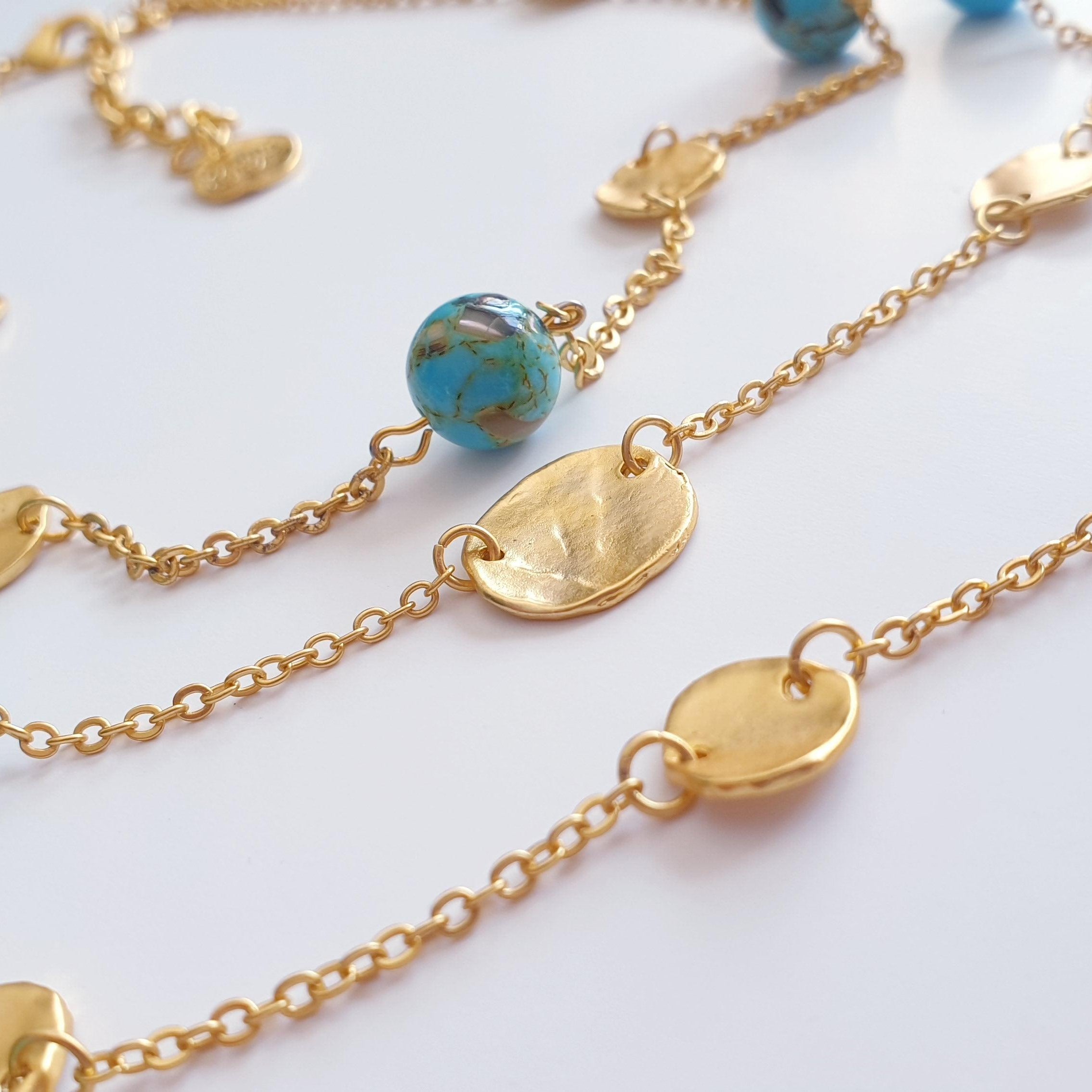 N72508 Collier multi rangs pièces et perles plates - Karine Sultan - Créations Uniques