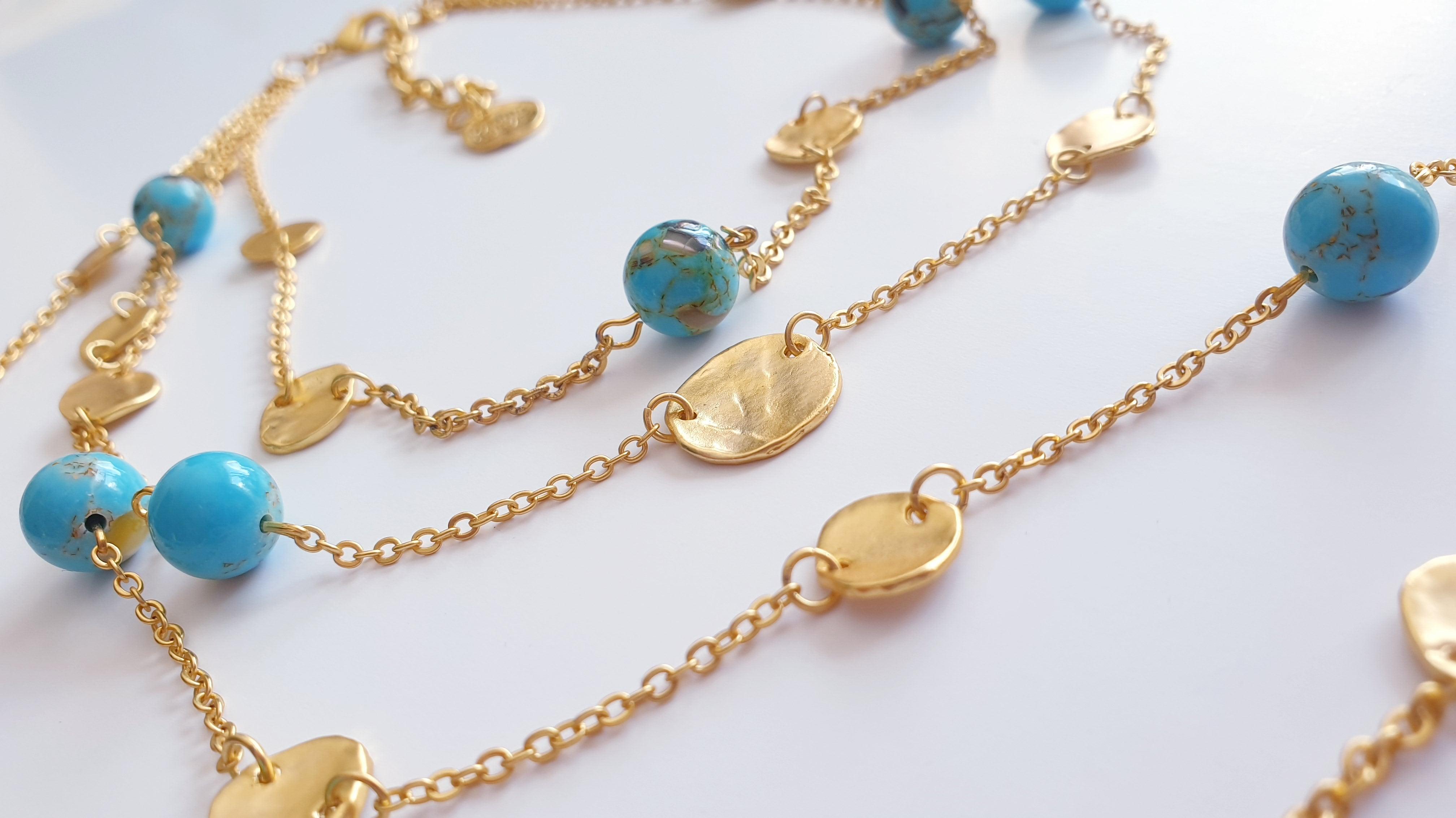 N72508 Collier multi rangs pièces et perles plates - Karine Sultan - Créations Uniques