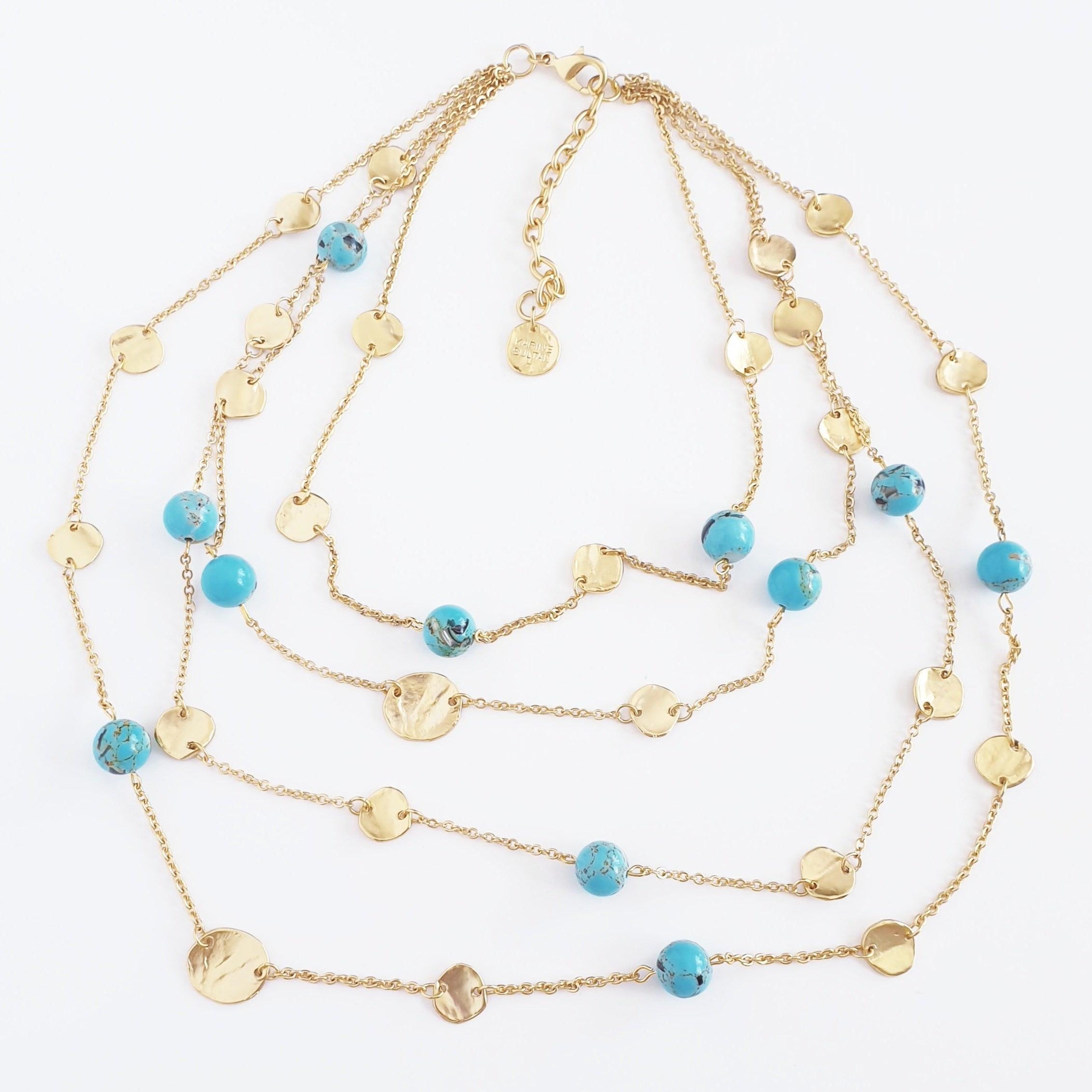 N72508 Collier multi rangs pièces et perles plates - Karine Sultan - Créations Uniques