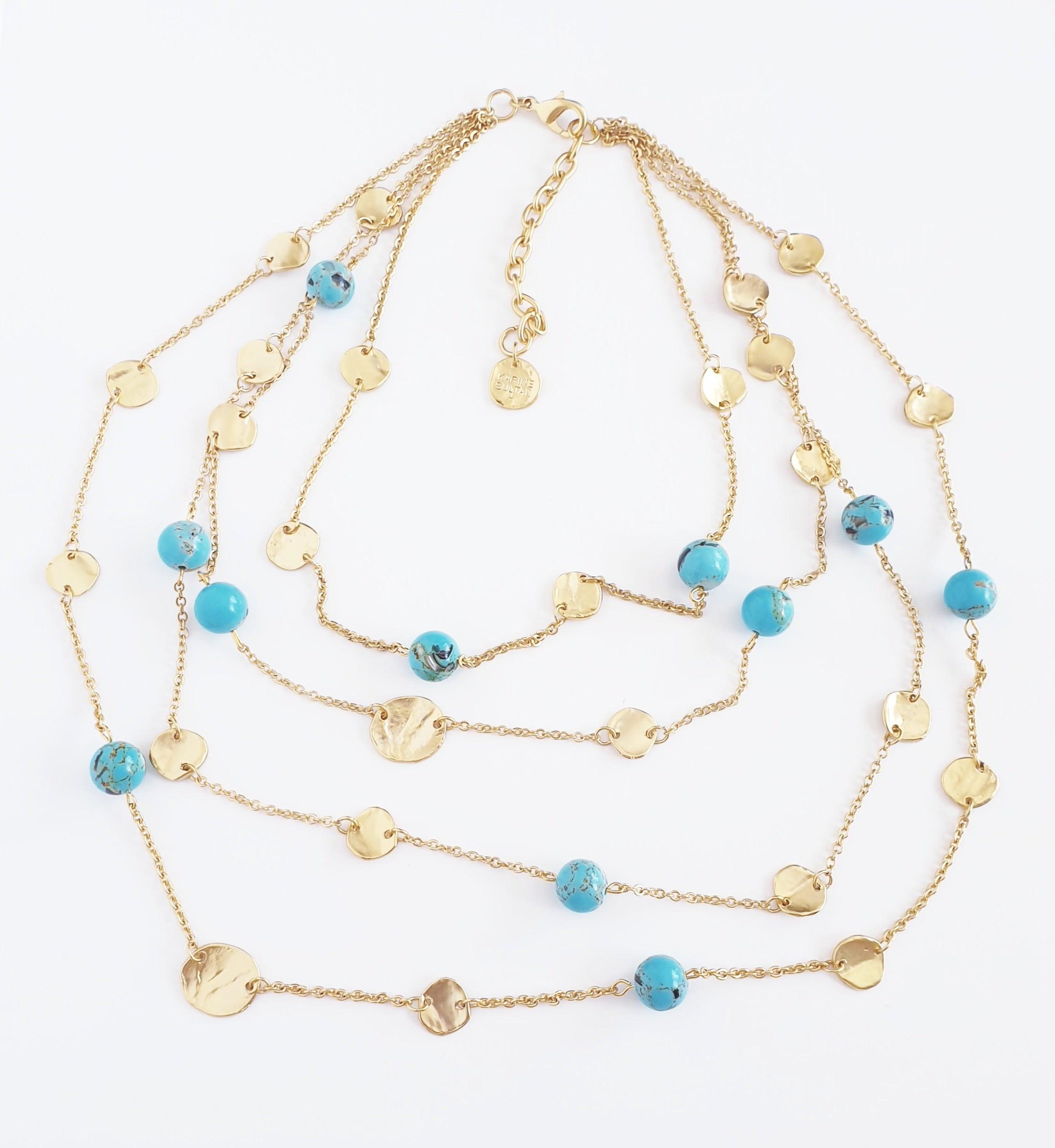 N72508 Collier multi rangs pièces et perles plates - Karine Sultan - Créations Uniques