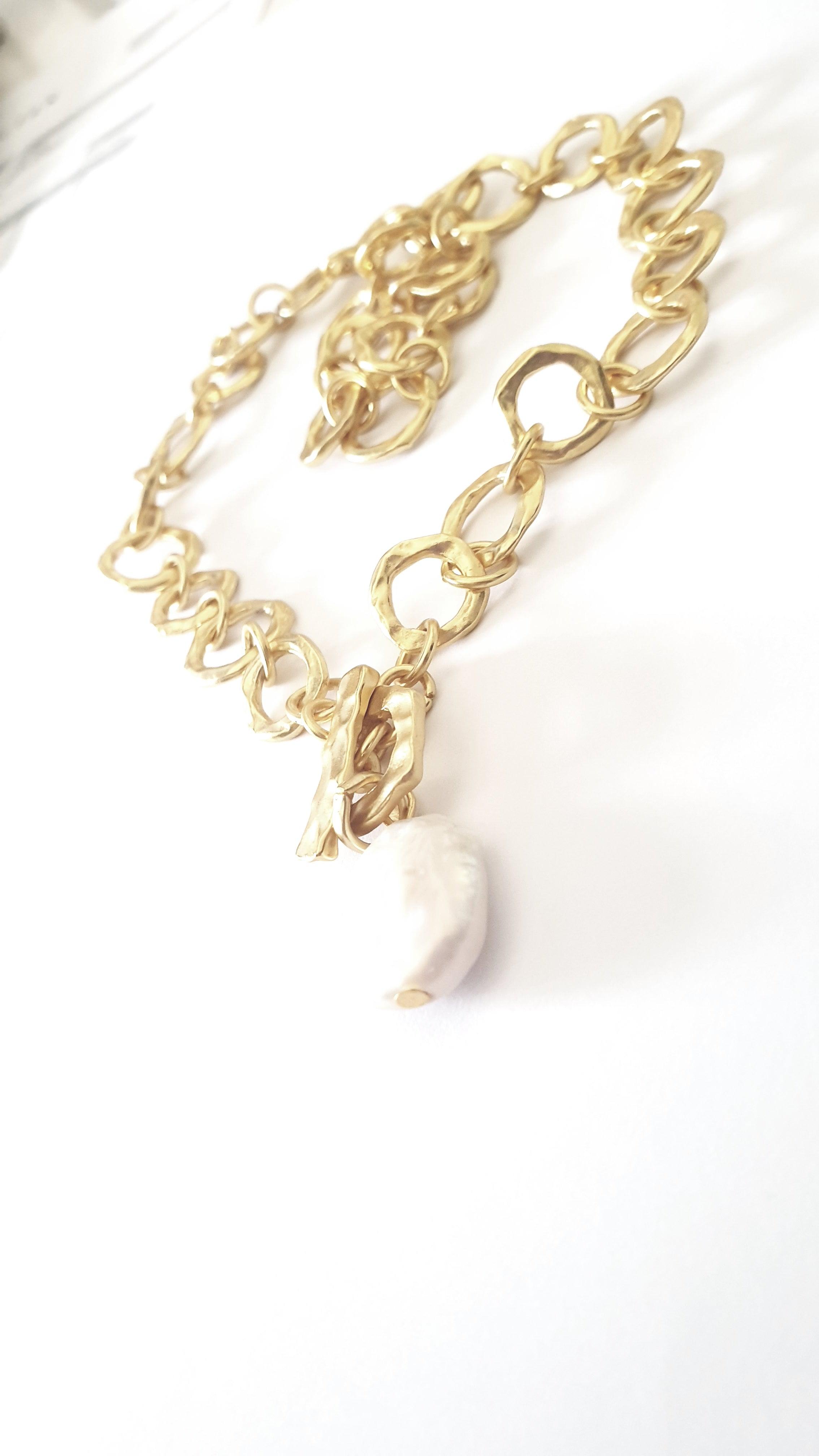 N73530 Collier chaîne perle Paon - Karine Sultan - Créations Uniques