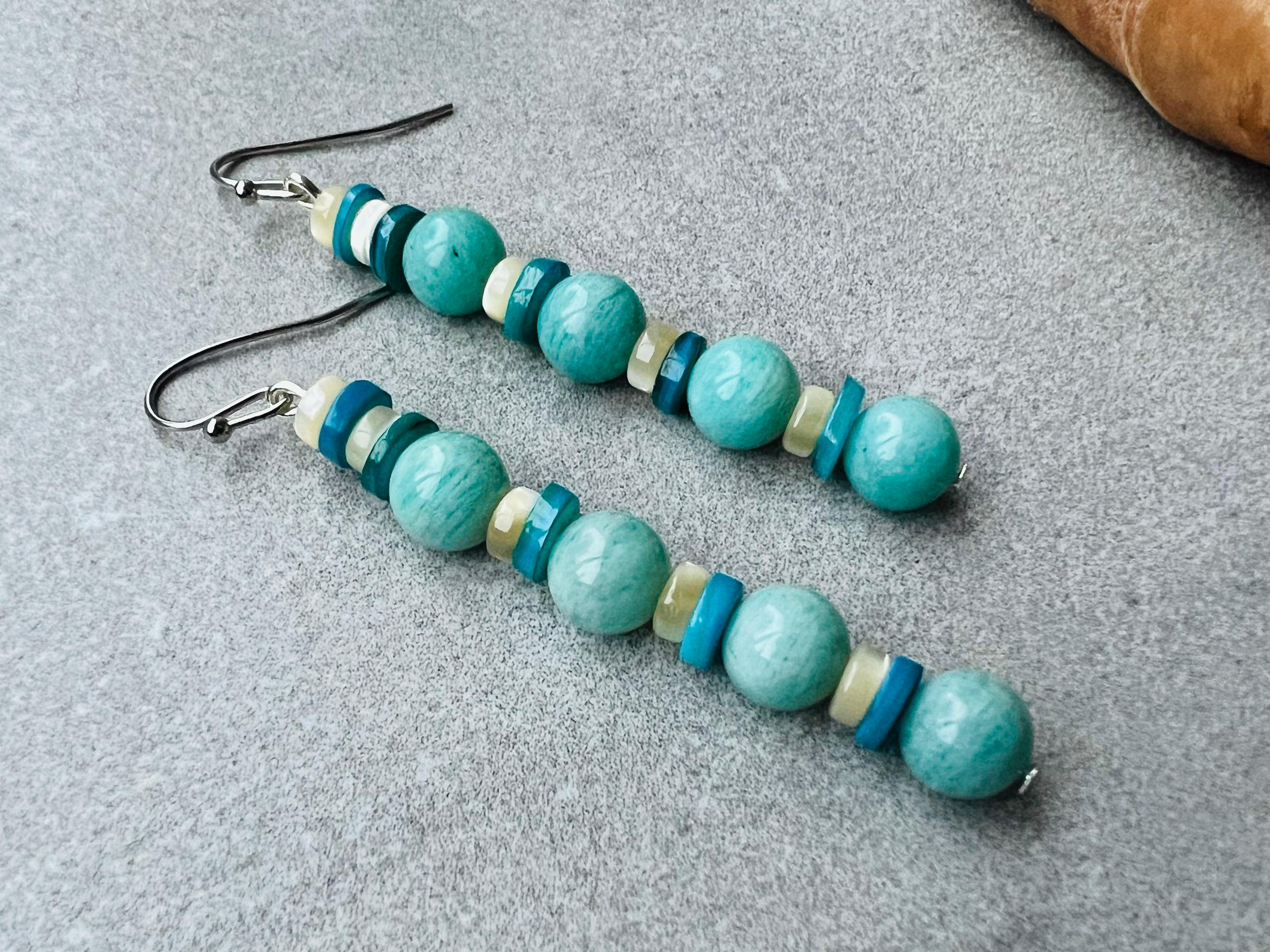 Boucles d’oreilles CAROL ANN perles bleu turquoise - Créations Uniques - Créations Uniques