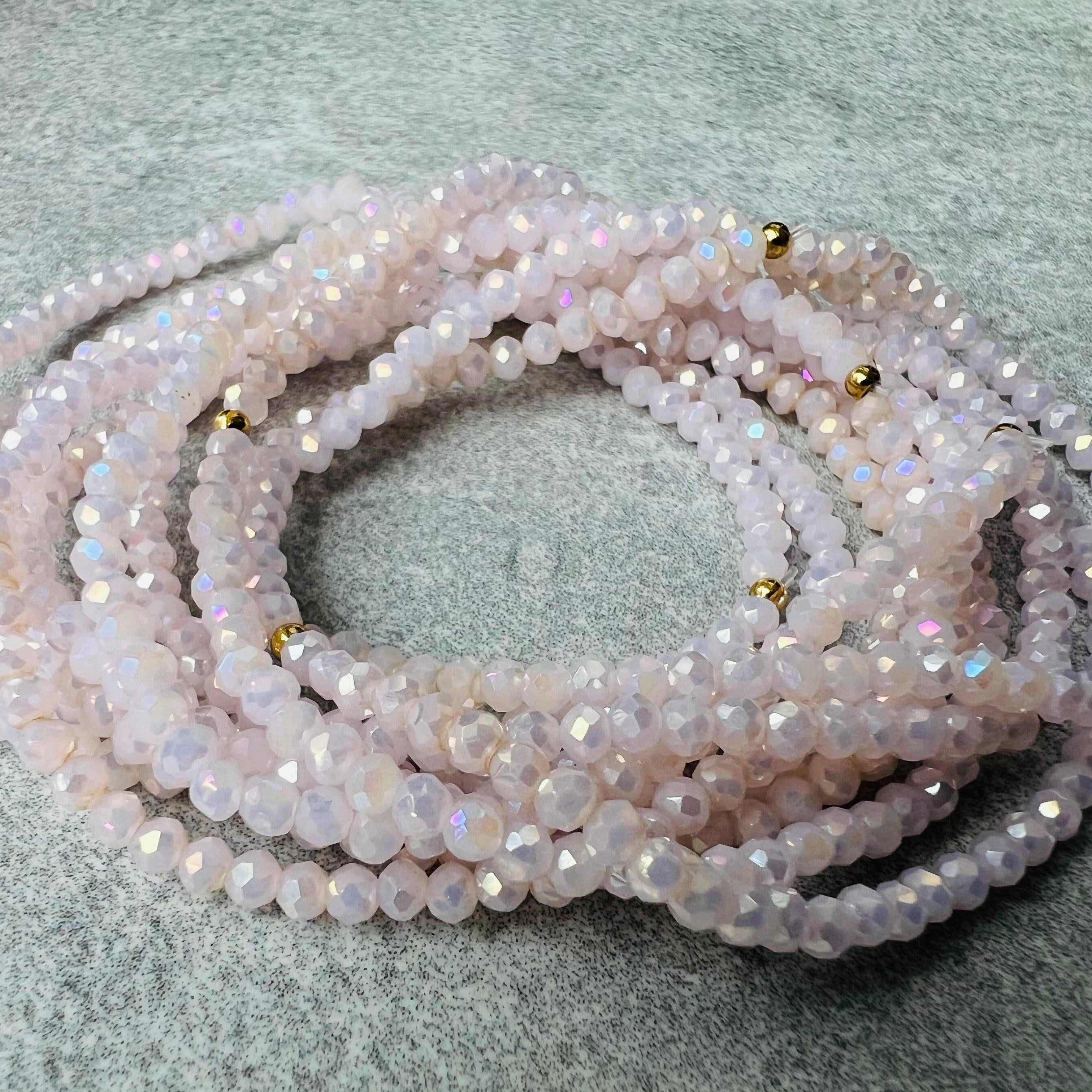Bracelet GYSEL rose pastel brillant perles à facettes - Créations Uniques
