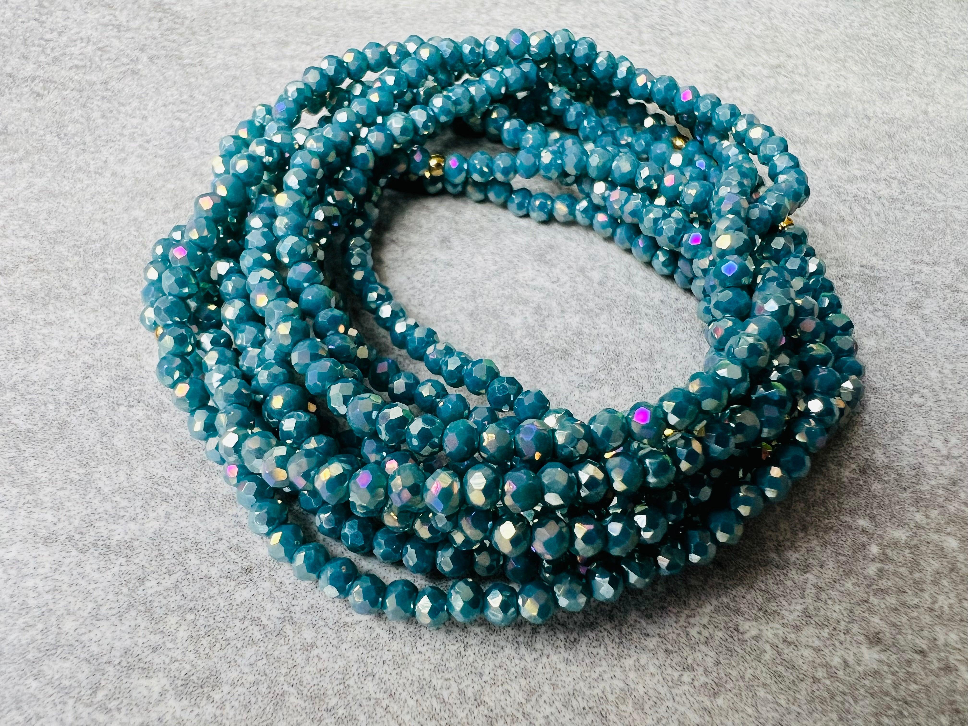 Bracelet GYSEL bleu brillant perles à facettes - Créations Uniques