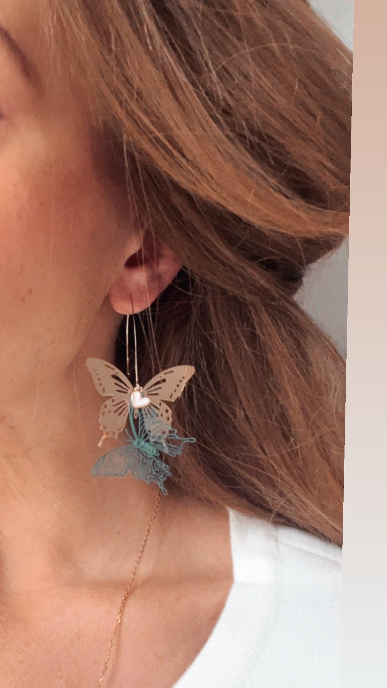 Boucles d’oreilles MIRABEL papillons verts et dorés - Créations Uniques - Créations Uniques