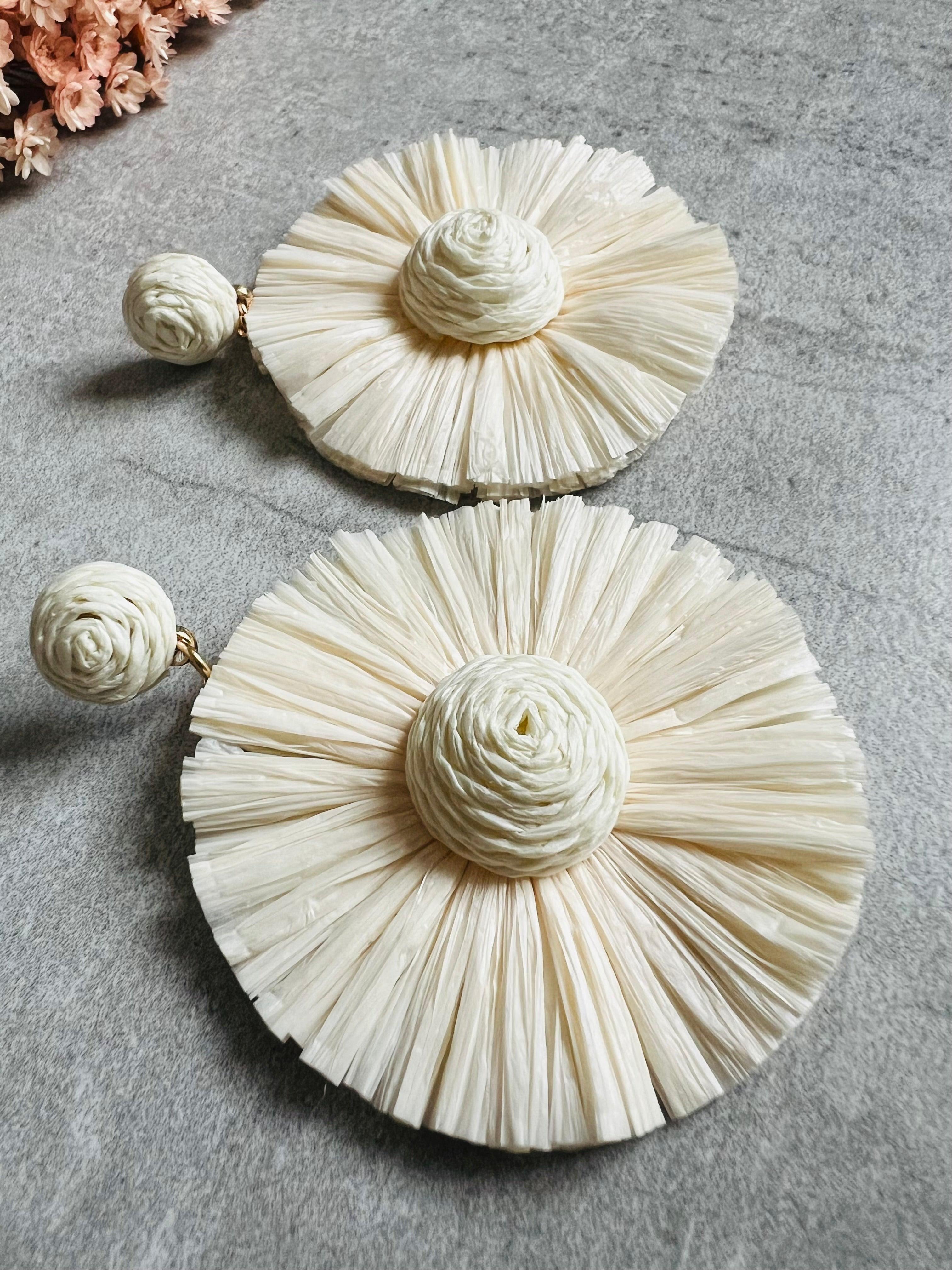 Boucles d’oreilles MOLLY raphia blanc crème - Créations Uniques