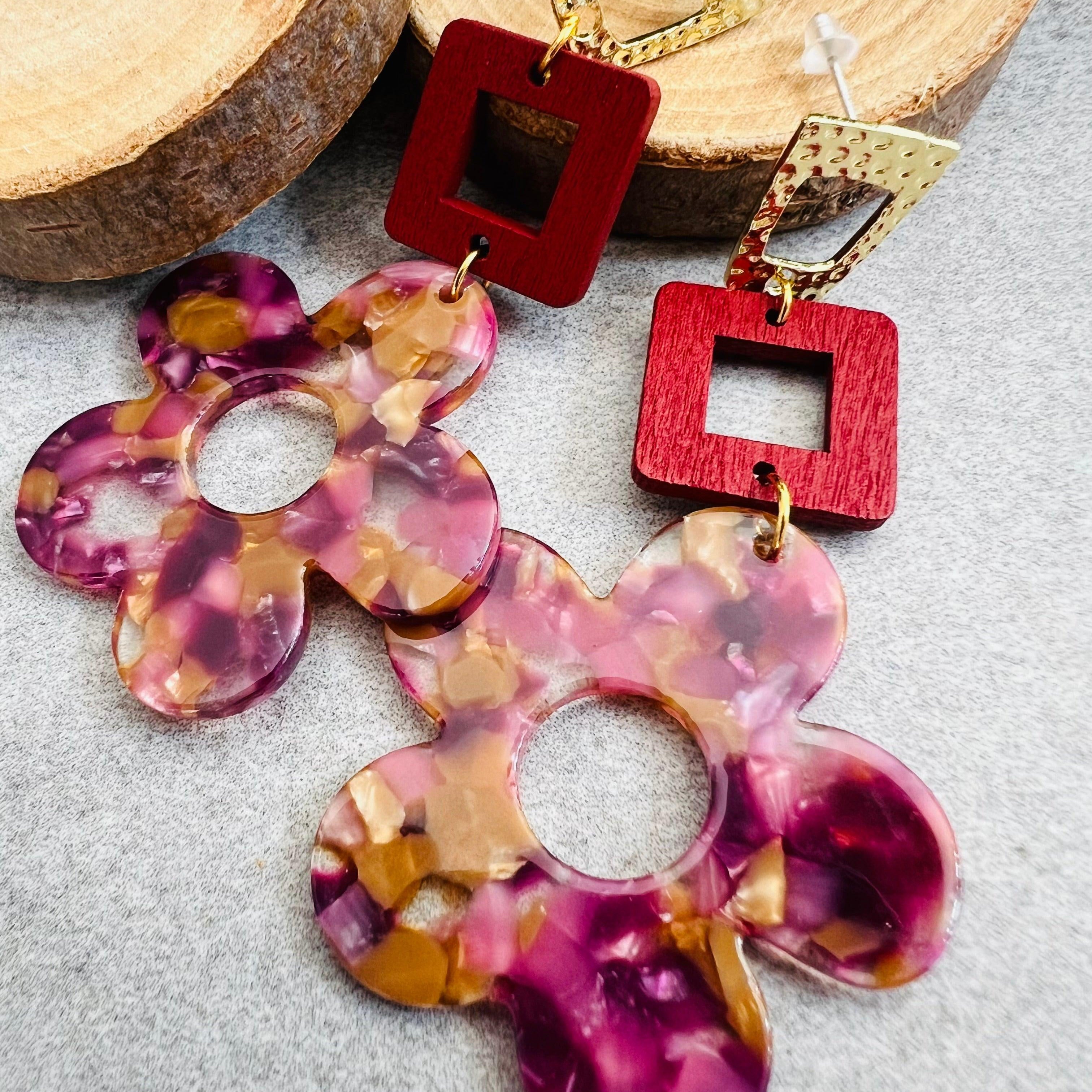 Boucles d’oreilles ANDREANNE fleurs résine - Créations Uniques - Créations Uniques