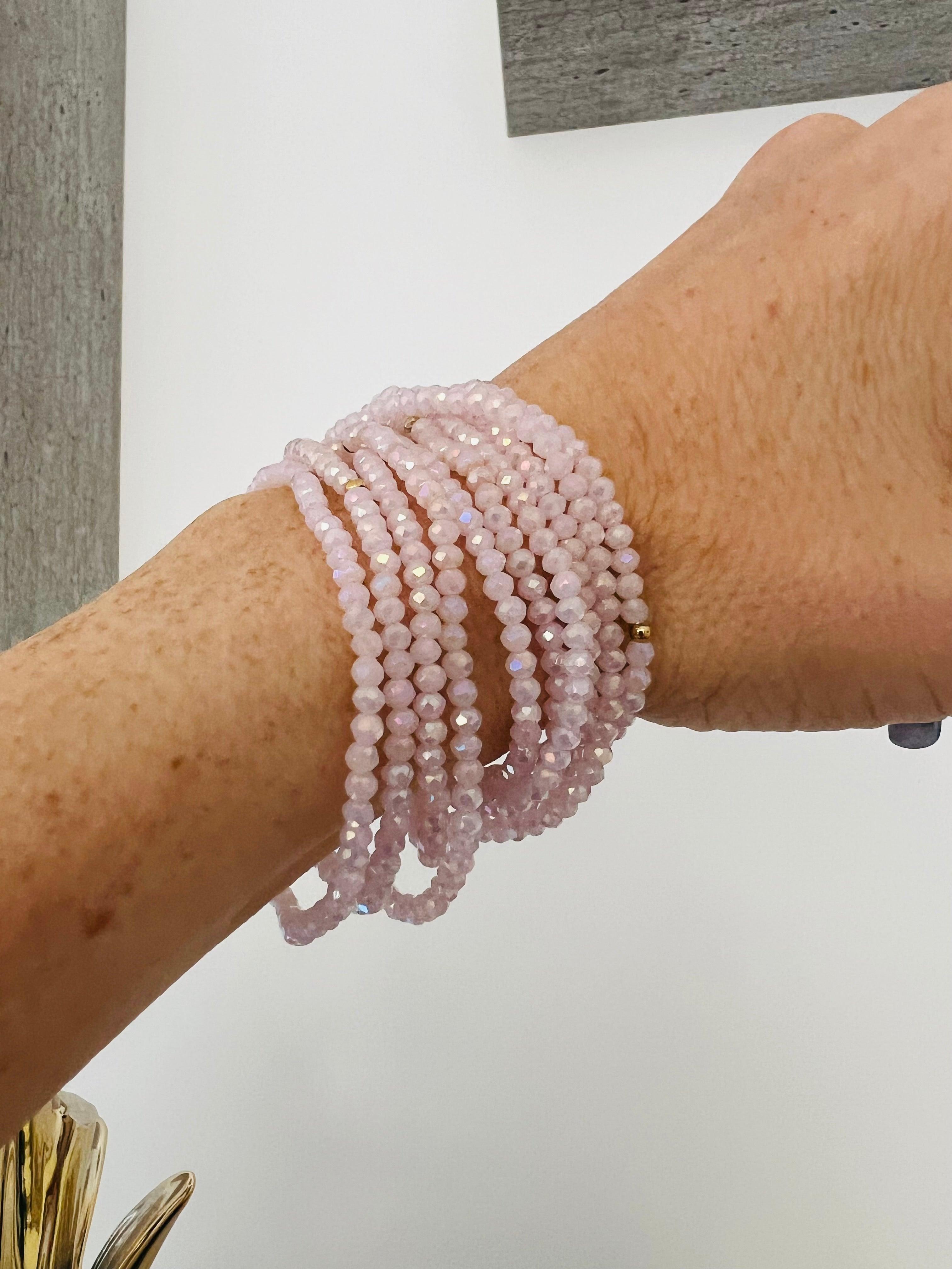 Bracelet GYSEL rose pastel brillant perles à facettes - Créations Uniques