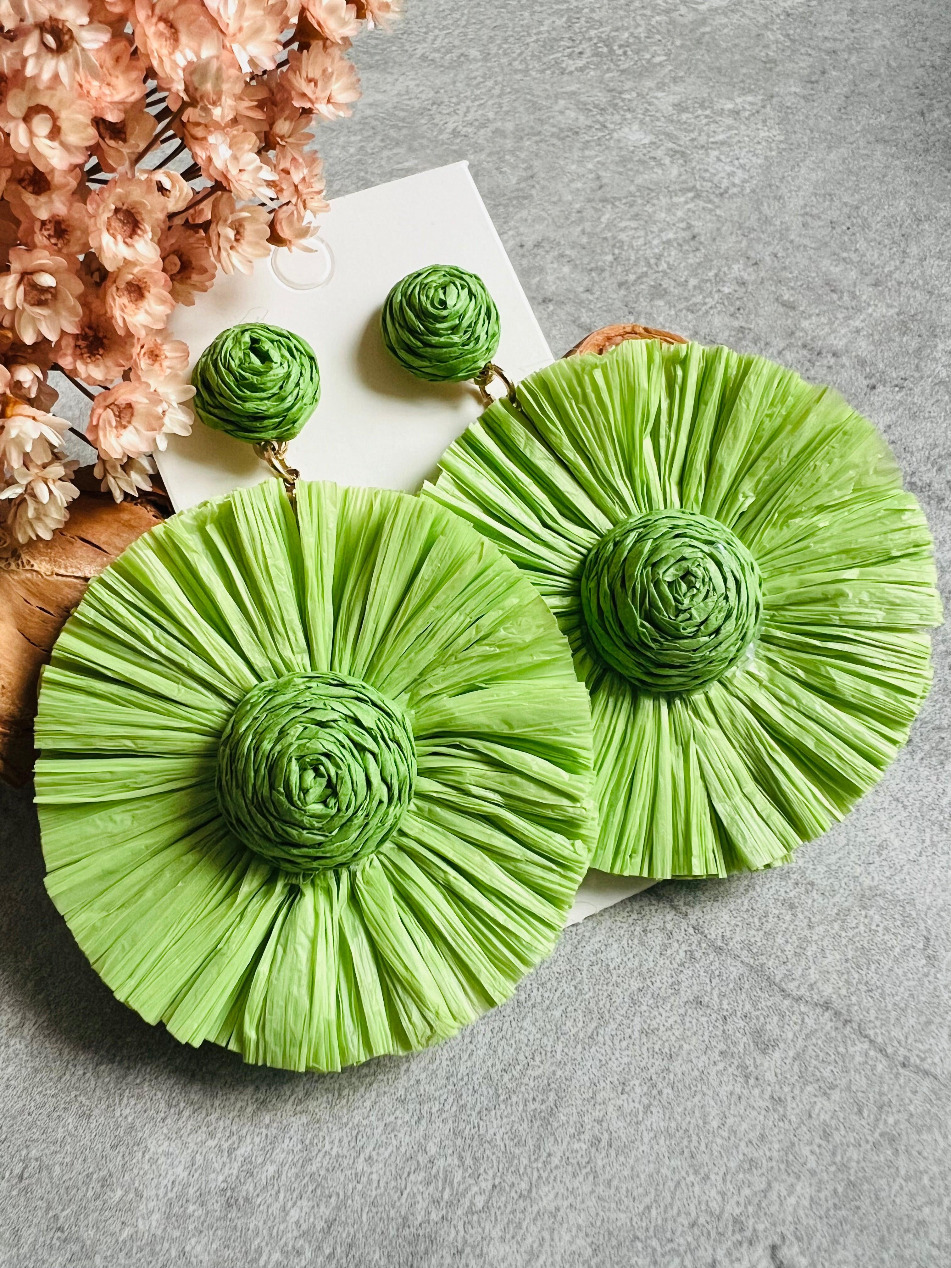 Boucles d’oreilles MOLLY raphia vert - Créations Uniques