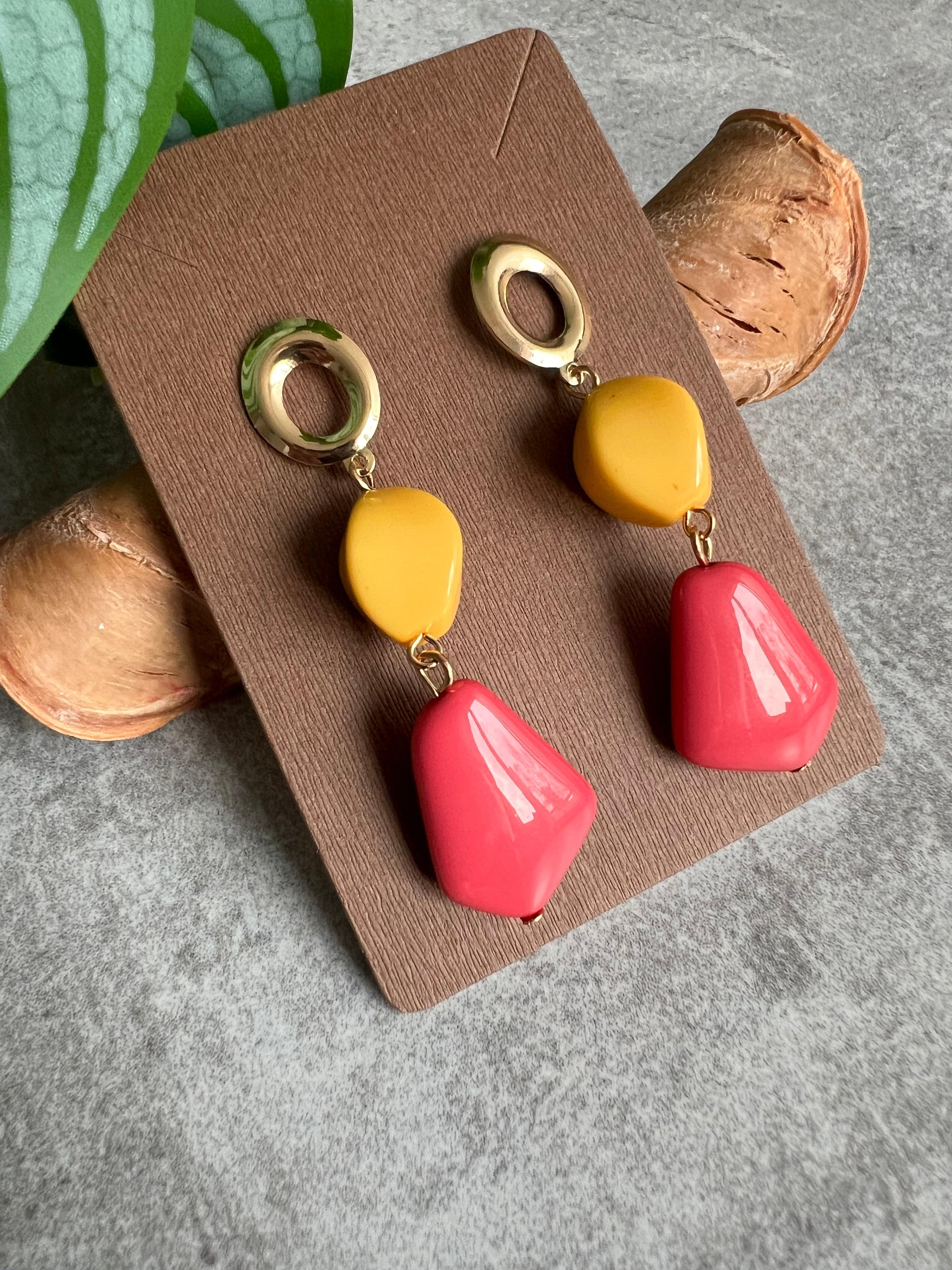 Boucles d’oreilles SOIZIC perles jaunes et roses - Créations Uniques