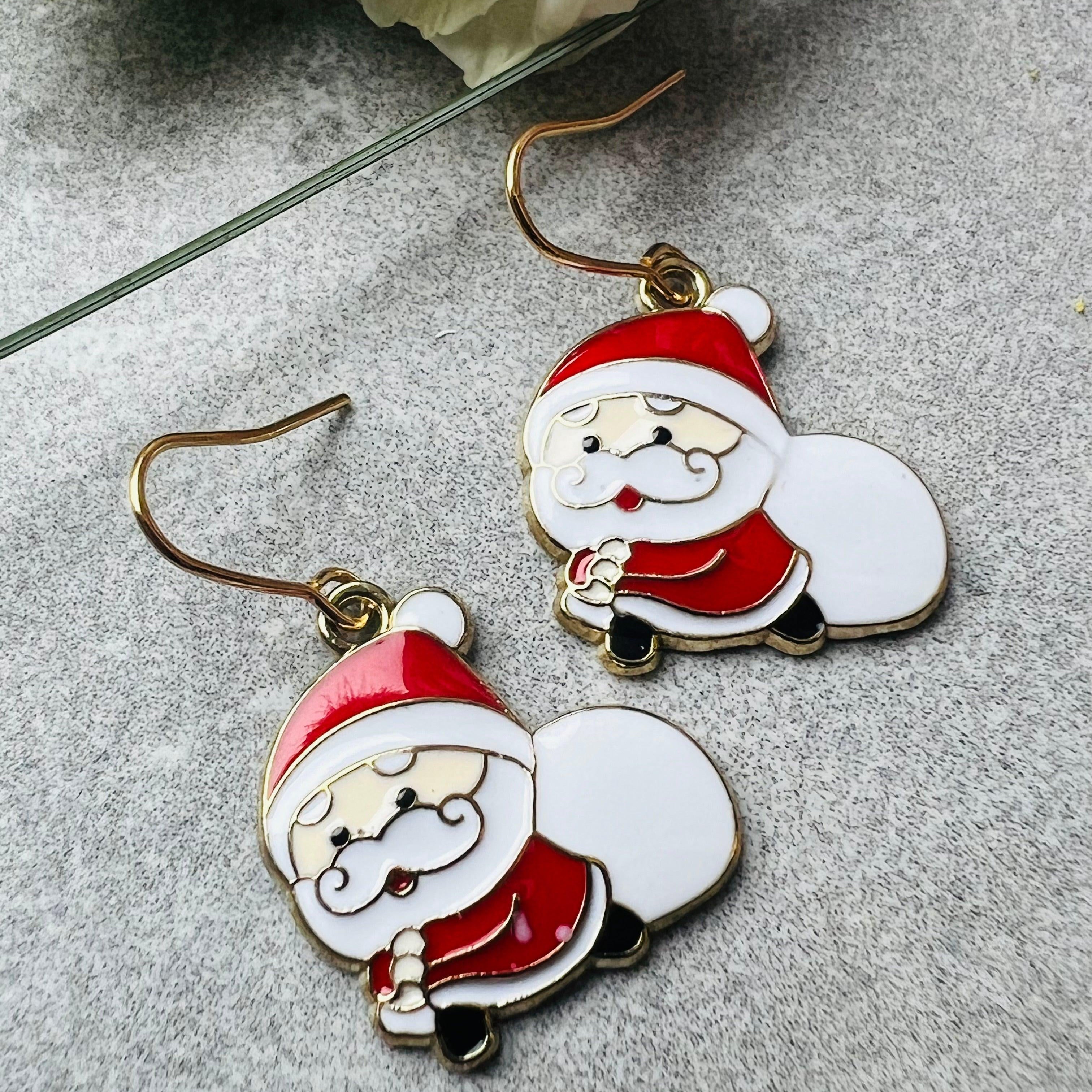 Boucles d’oreilles Père Noël rouge et blanc - Créations Uniques - Créations Uniques