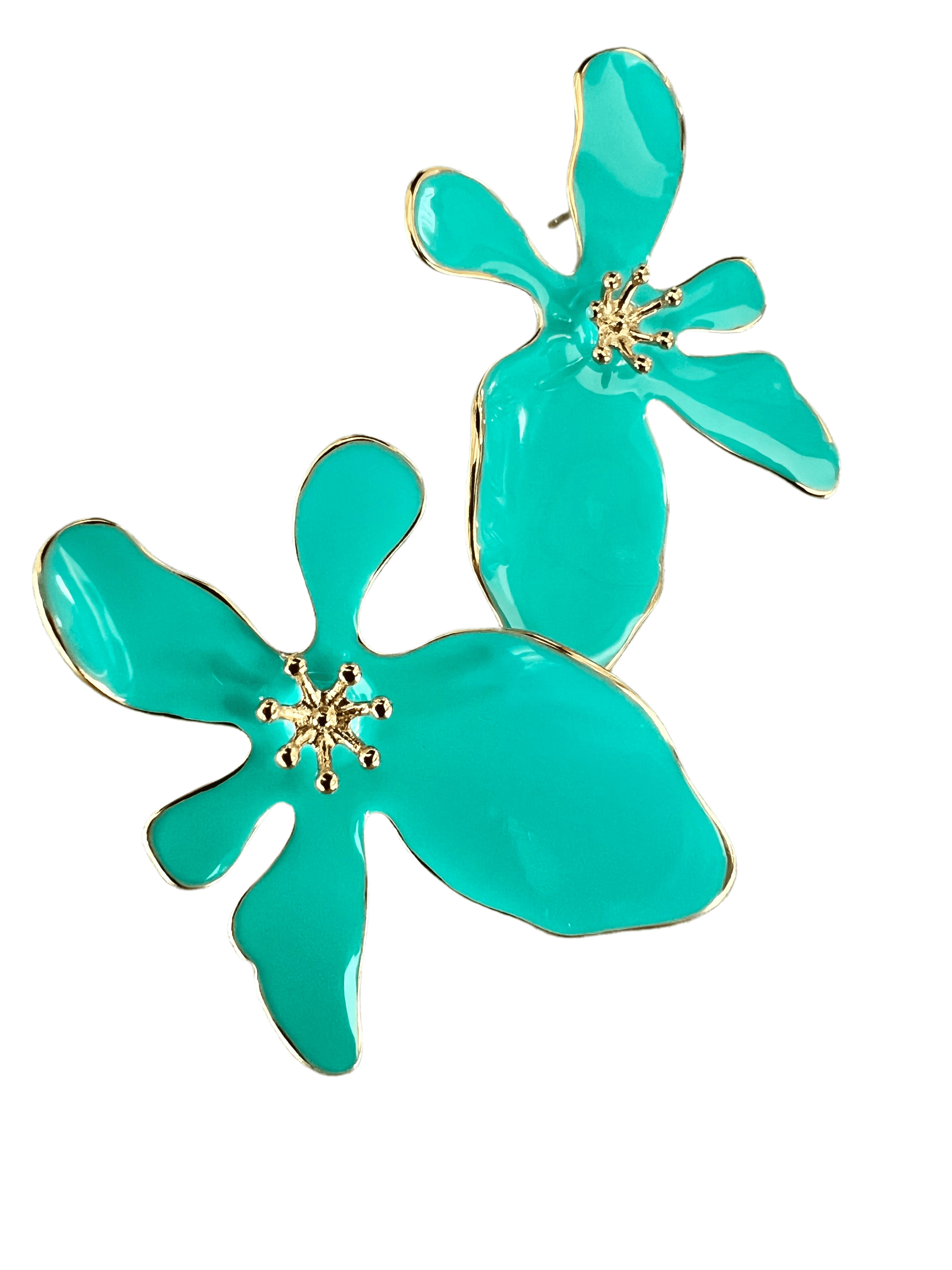 Boucles d’oreilles MOANA fleurs turquoises tropicales - Créations Uniques