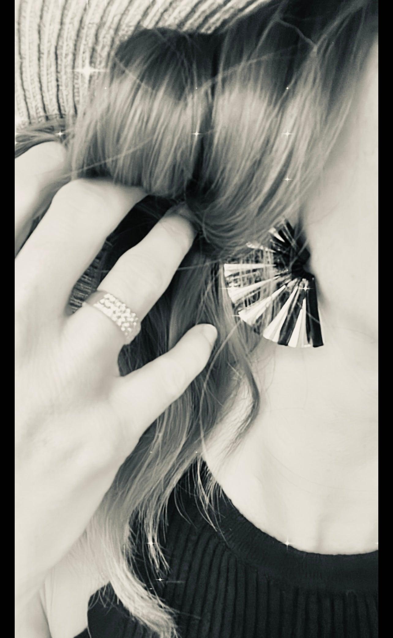 Boucles d’oreilles PENELOPE éventail vert et doré - Créations Uniques