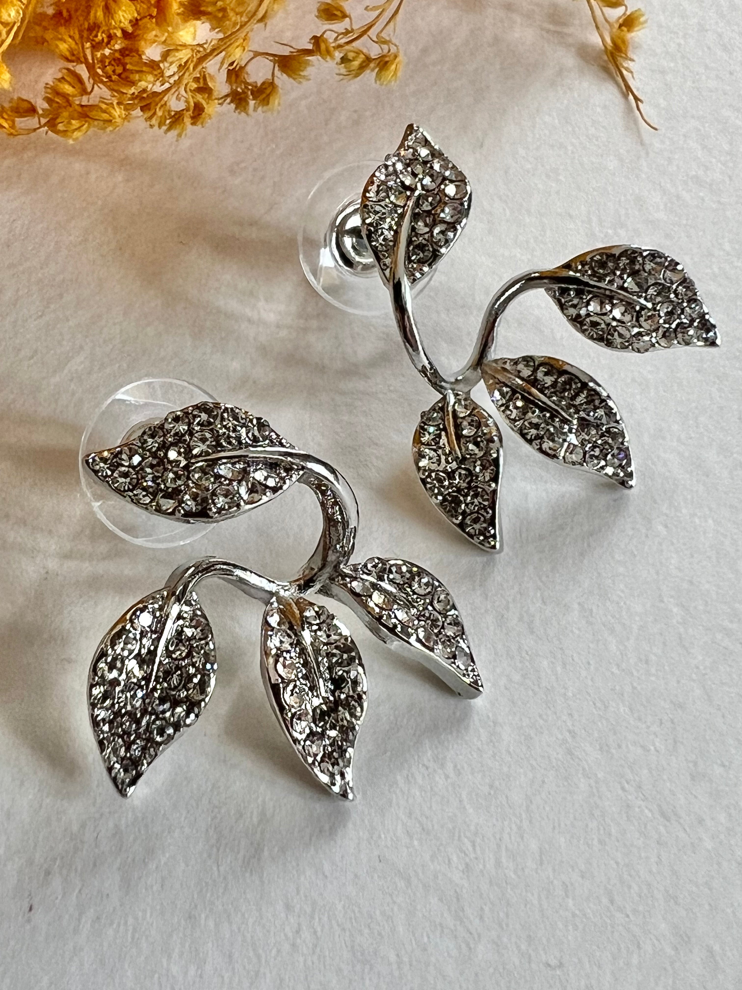 Boucles d’oreilles MACY feuilles strass - Créations Uniques