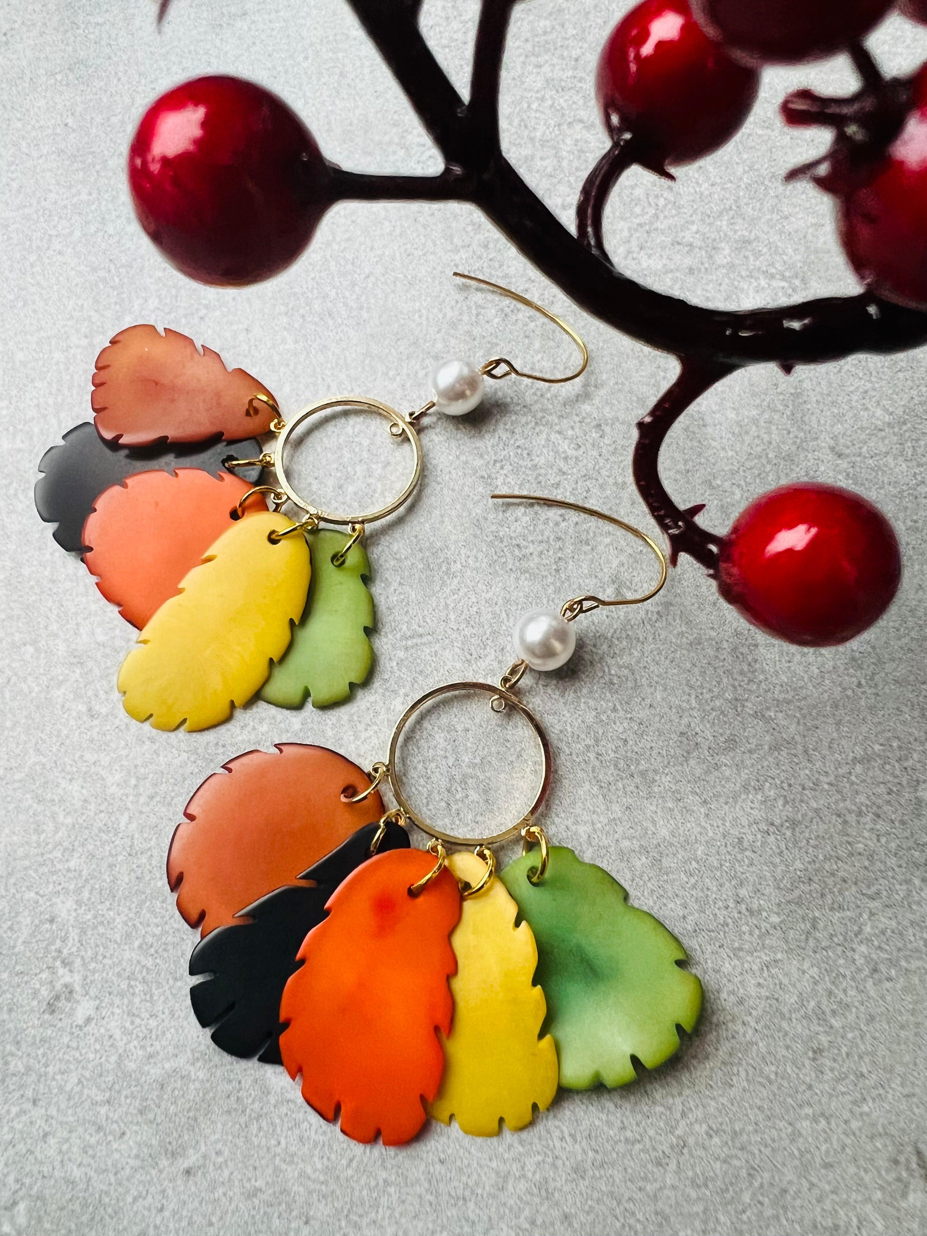 Boucles d’oreilles SANDRINE tagua couleurs d’automne - Créations Uniques - Créations Uniques