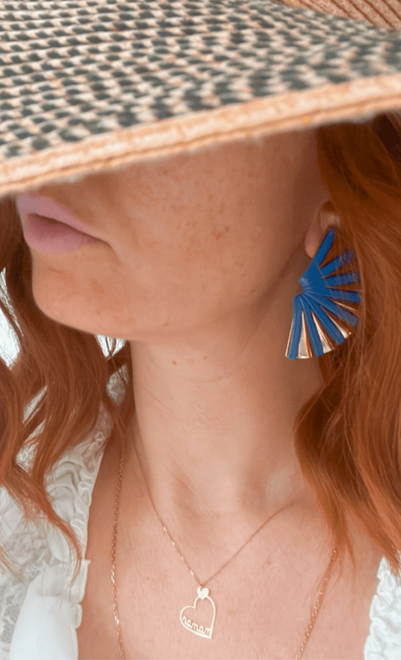 Boucles d’oreilles PENELOPE éventail bleu et doré - Créations Uniques