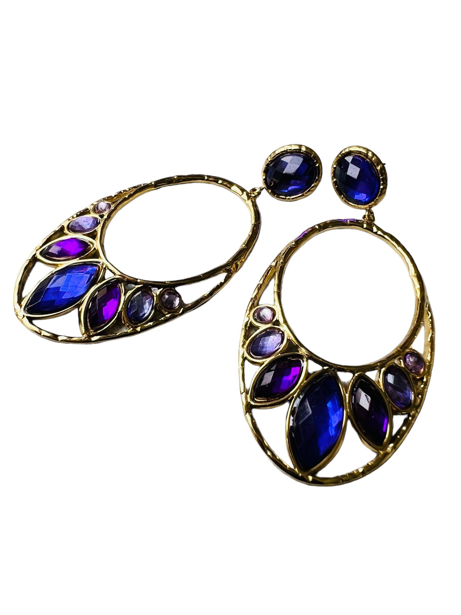 Boucles d’oreilles chic CENDRINE ovales dorés cabochons brillants nuances de violets - Créations Uniques